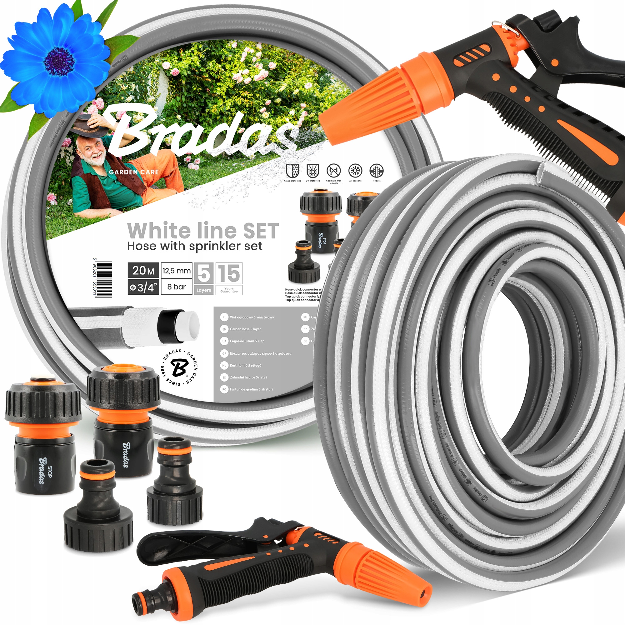 Záhradná Hadica 3/4 Vody Navíjacia Elastická Zalievanie 20 m Šlauf 5-VRSTVOVÁ Yo