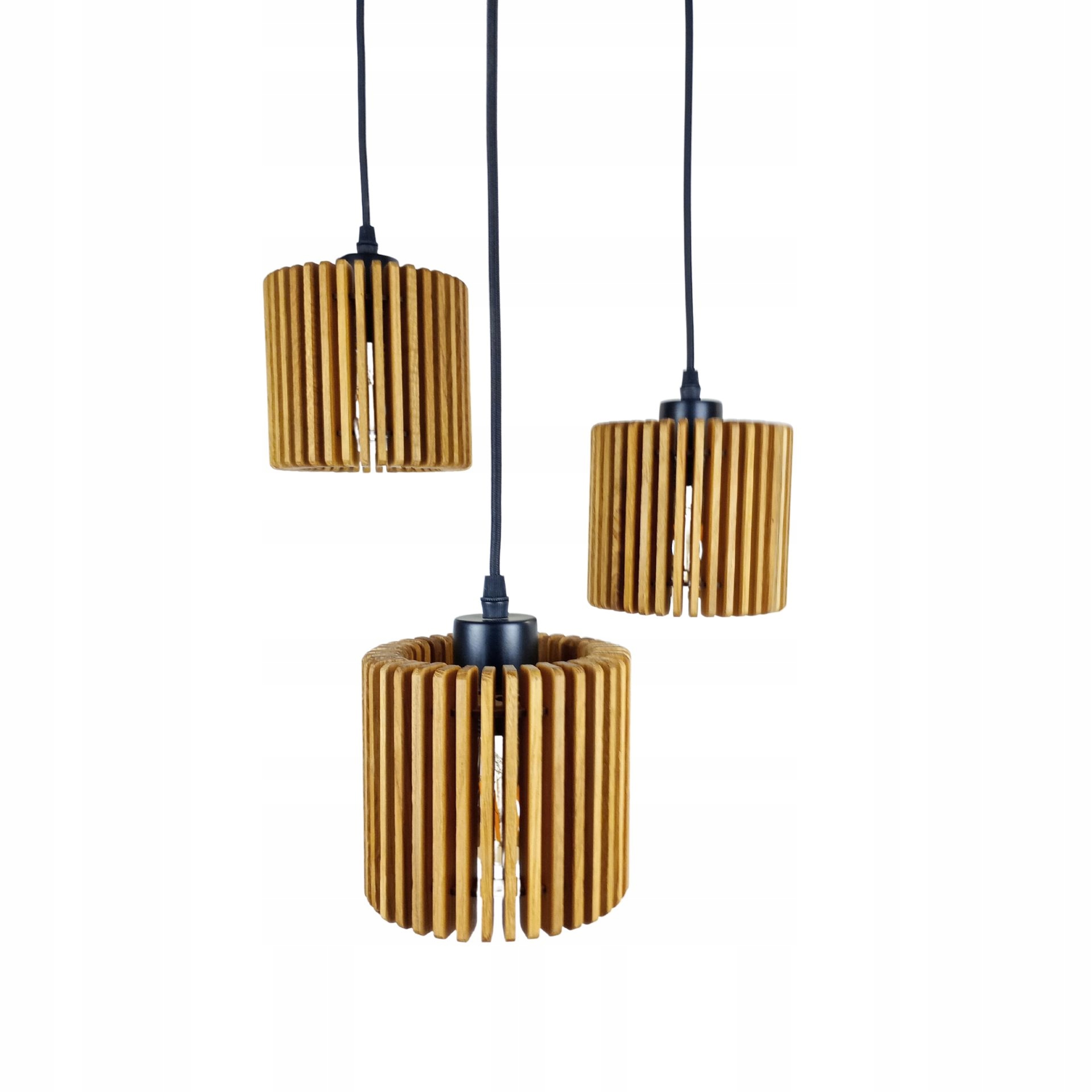 Moderná závesná dubová lamelová lampa trojitá sada LOP3X14, okrúhla