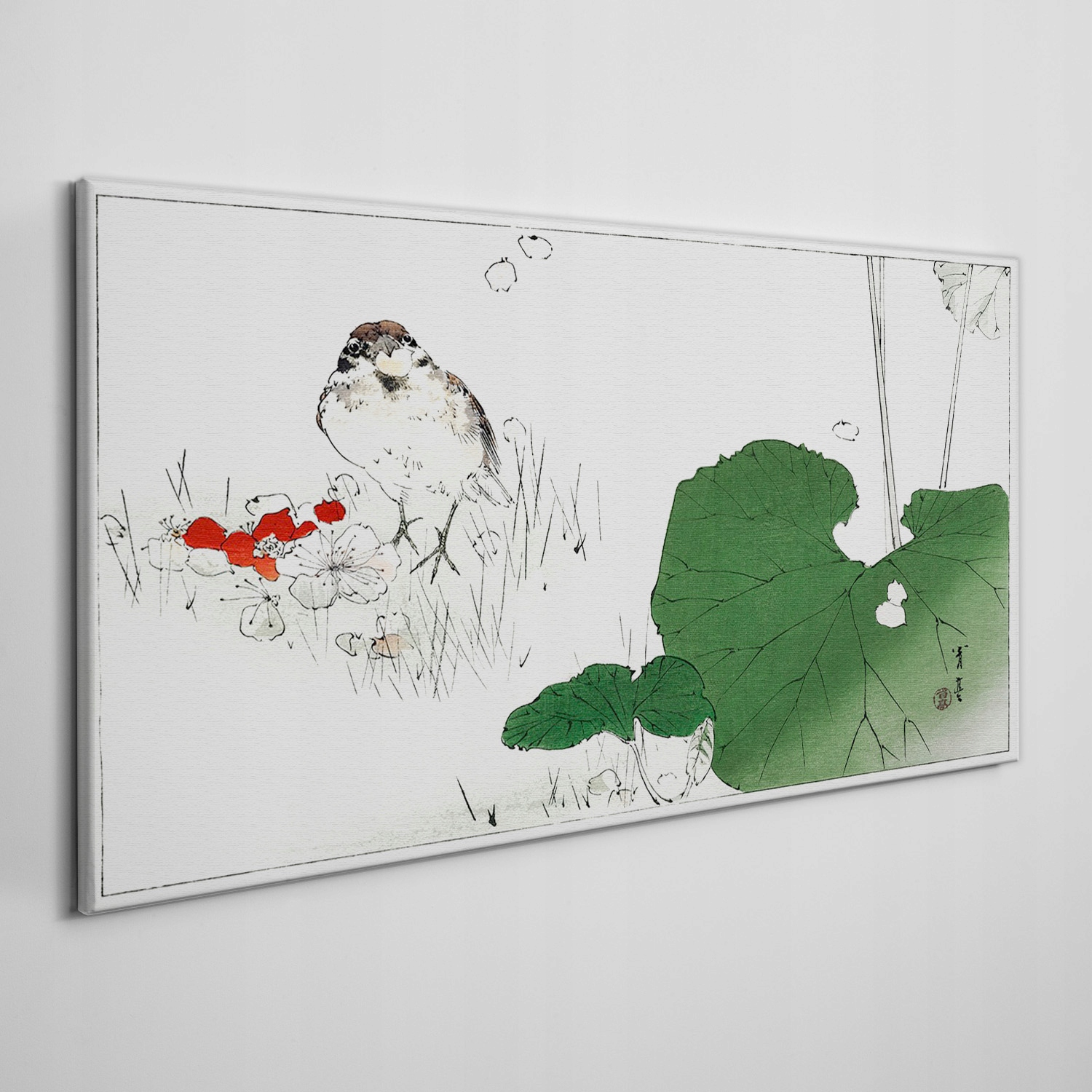 

Obraz na płótnie Liście kwiaty zwierzę ptak 120x60