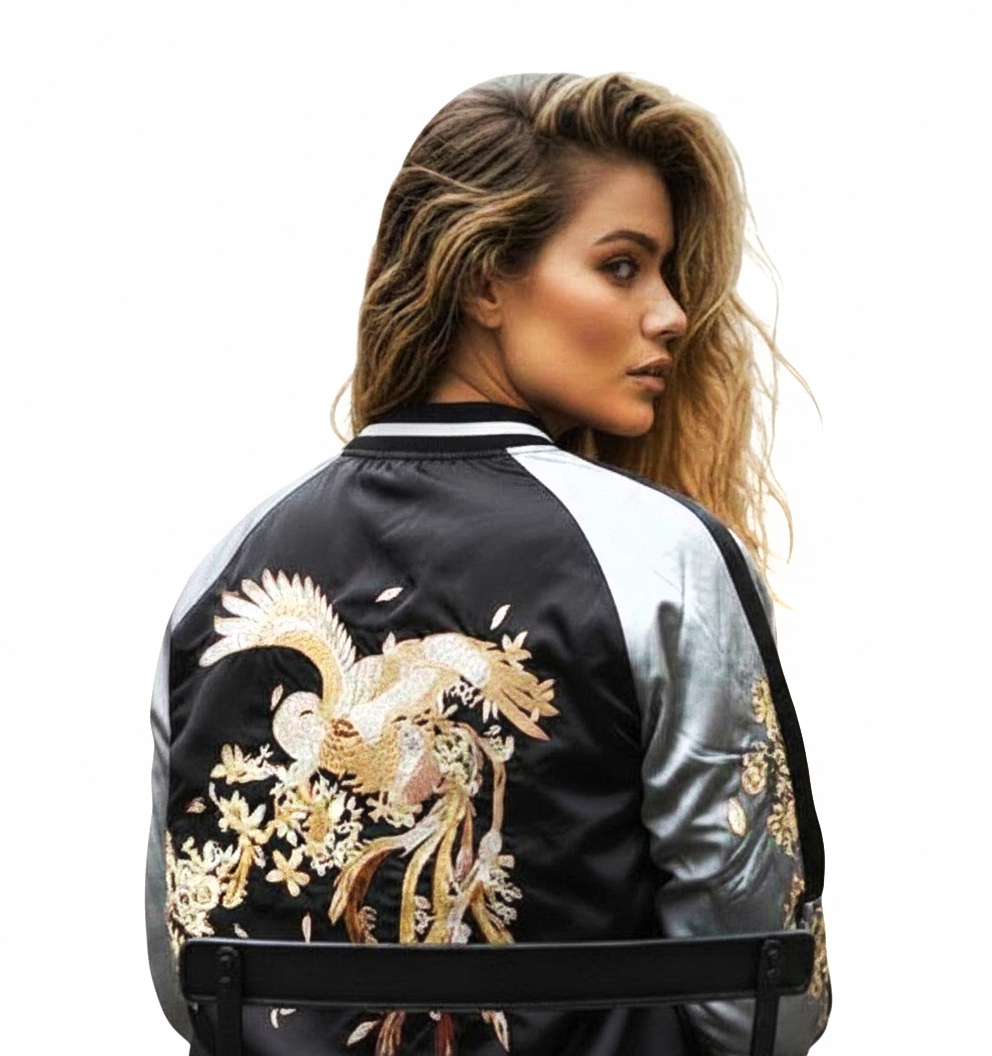 Kurtka damska bomberka haftowana kwiaty lekka przejściówka #795 roz XL