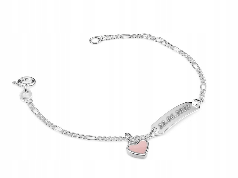 Stříbrný Náramek Dětský ryzost 925 Plech pod Gravírování a Srdce Krabička
