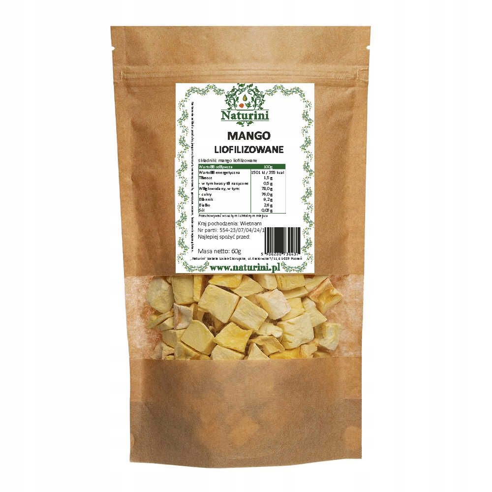 Mango Liofilizowane zdrowa pyszna przekąska 60g doypack