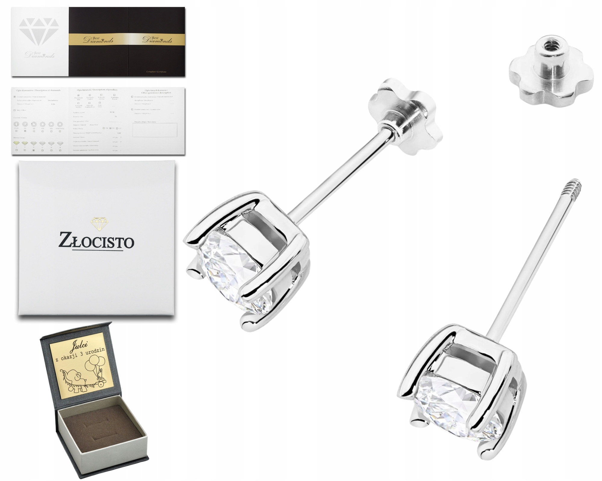 Náušnice Z Bílého Zlata Na Šroubovací Tyči Lab Brilianty Zlato 585