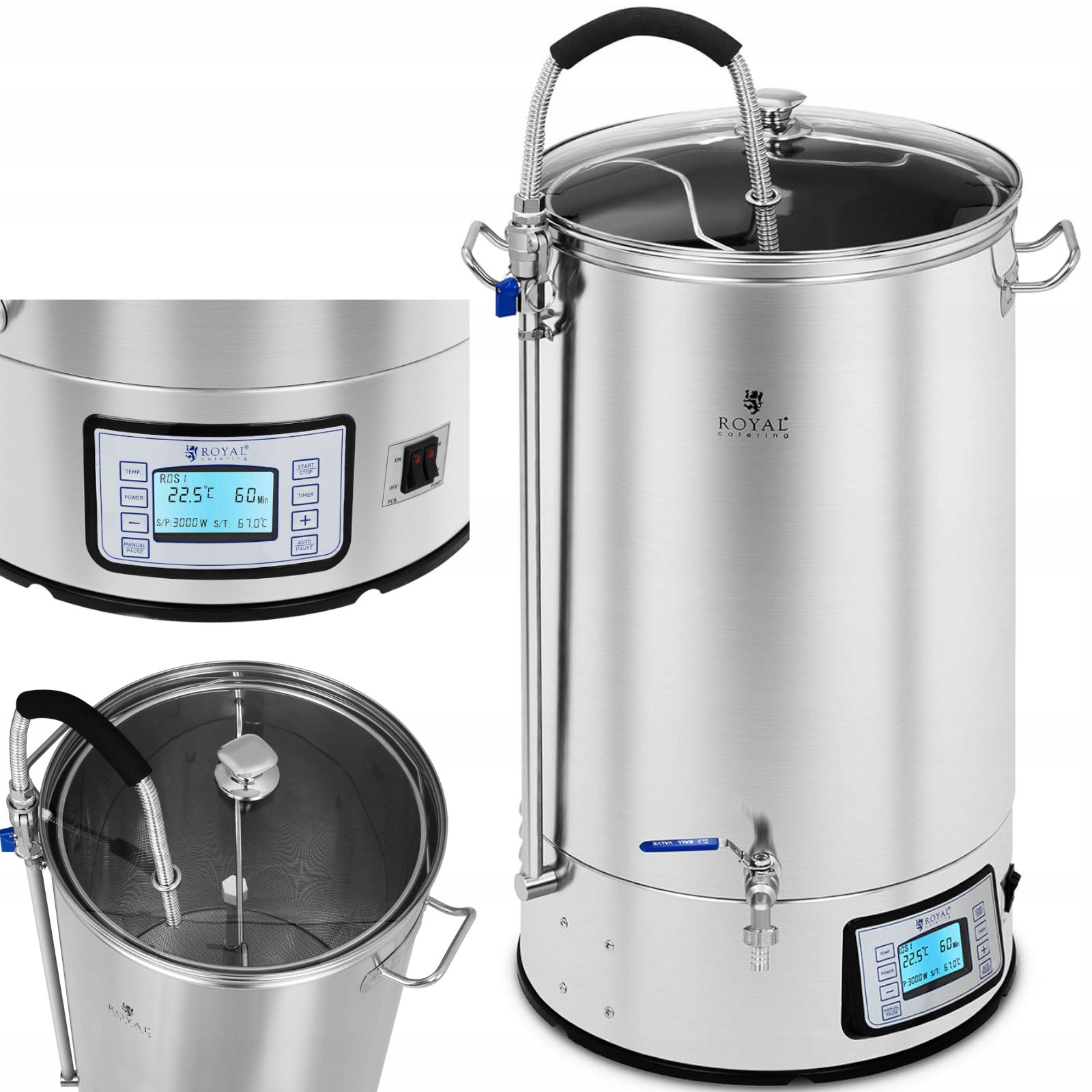 Varný Kotel Nerezová Ocel 60 L 2500 W LCD Pro Domácí Pivo