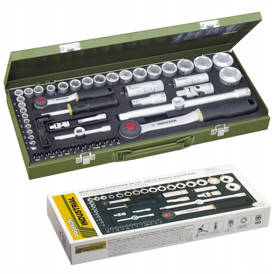 Proxxon Zestaw komplet kluczy nasadowych 1/2 1/4 z grzechotki 56 szt. 23040