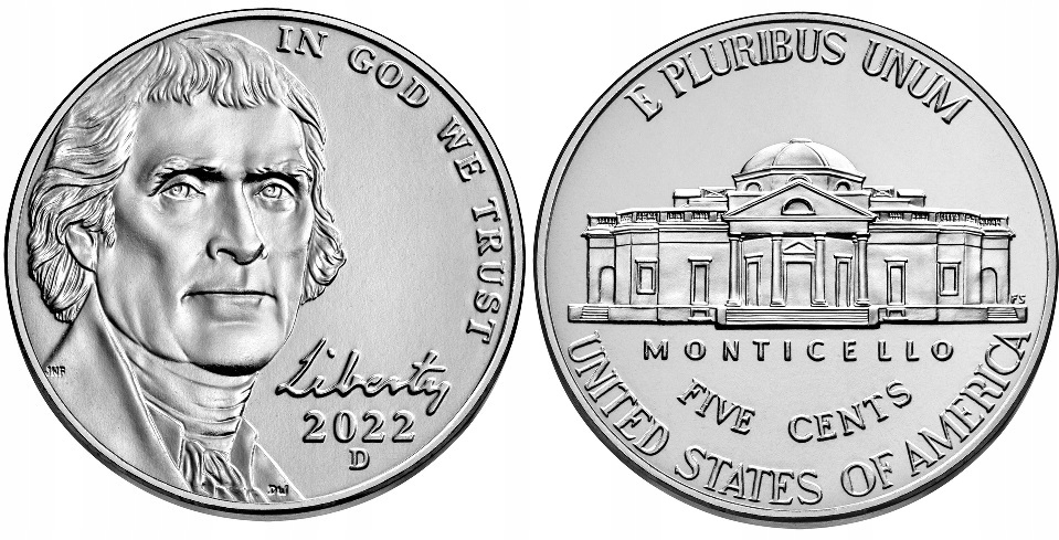 5 centów USA (2022) - Thomas Jefferson Mennica Philadelphia