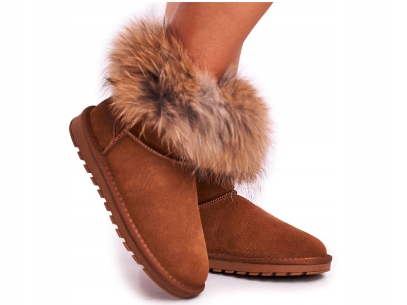 Kožené Sněhule S Eko Kožešinou Camel 36