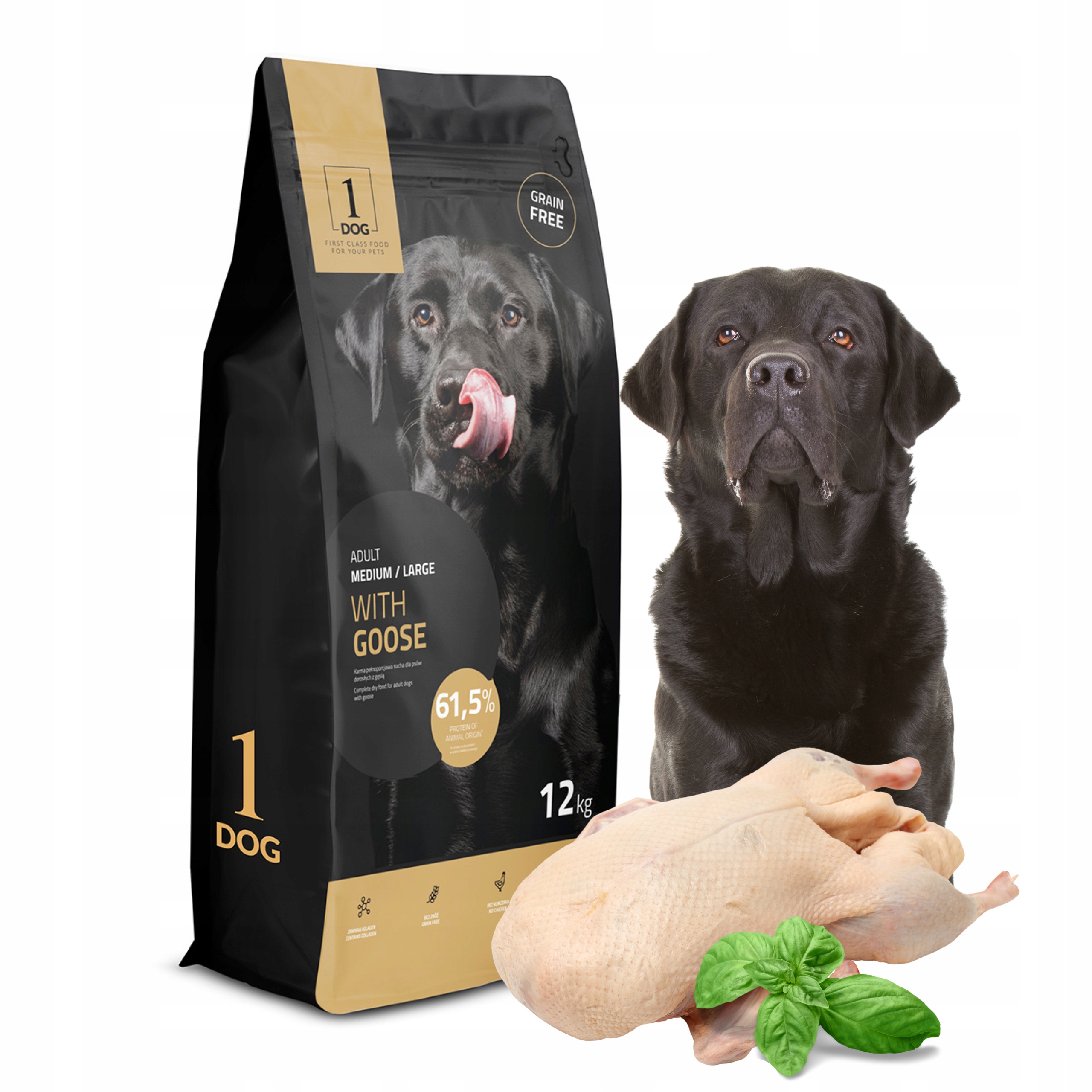 Sucha karma dla psa z gęsiny średnie duże rasy 12kg 1DOG monobiałkowa