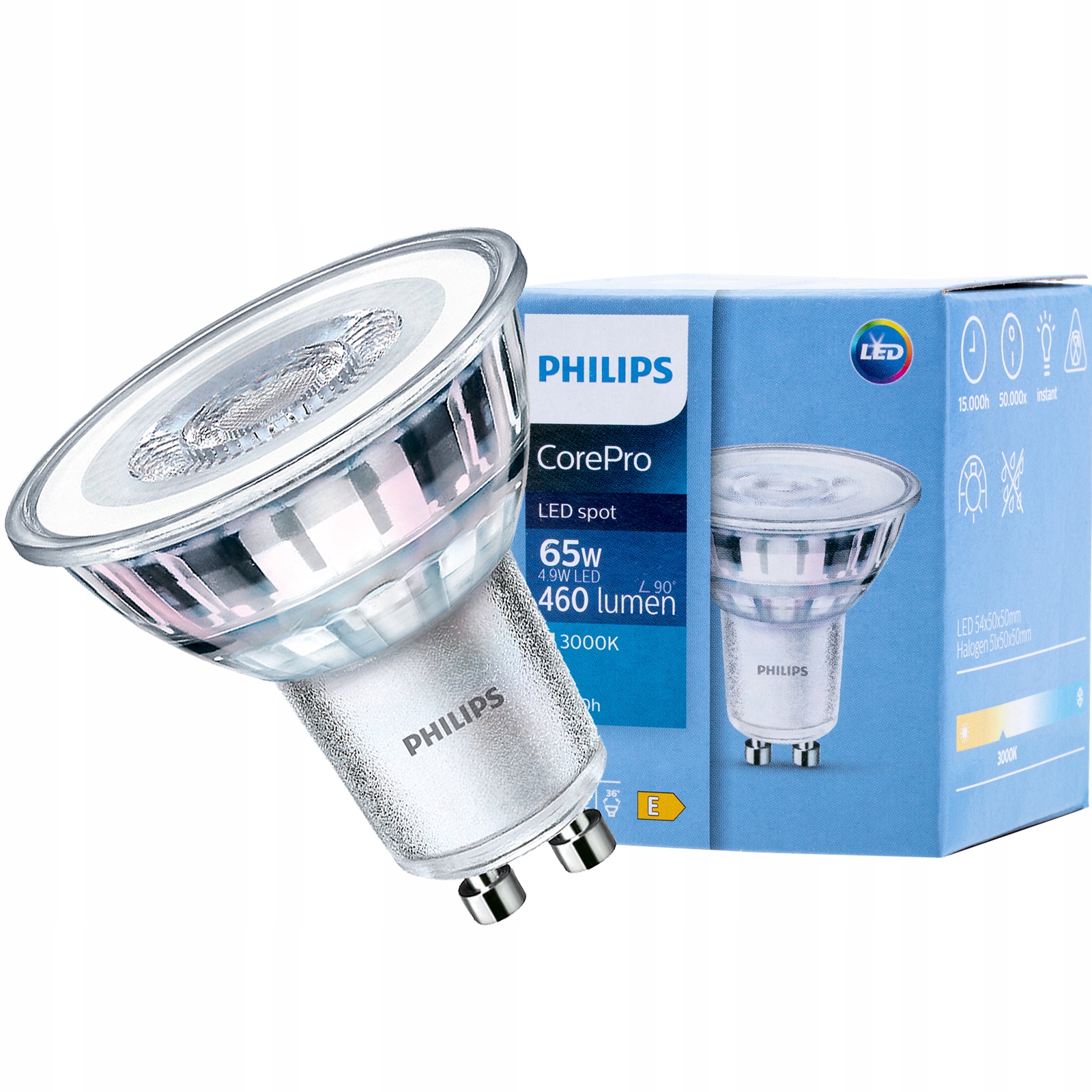 

Żarówka Led GU10 4,9W=65W 460lm 3000K 36° Philips