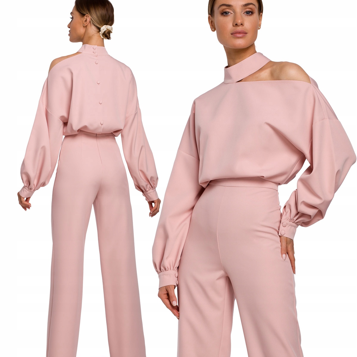 KOMBINEZON DAMSKI ELEGANCKI KOBIECY GŁADKI DŁUGI RĘKAW PUDROWY XXL 44