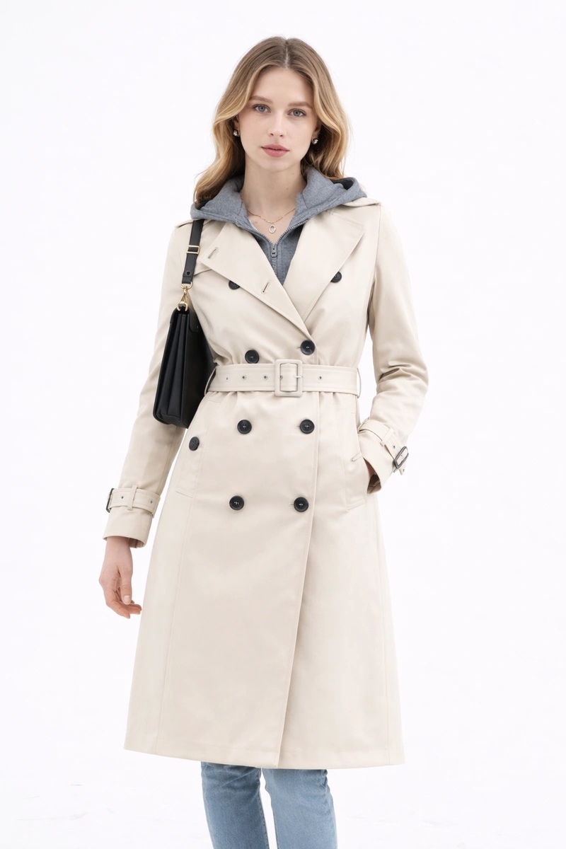 Tenký Kabát Kapuce T2-2252# J. Béžová L (40)