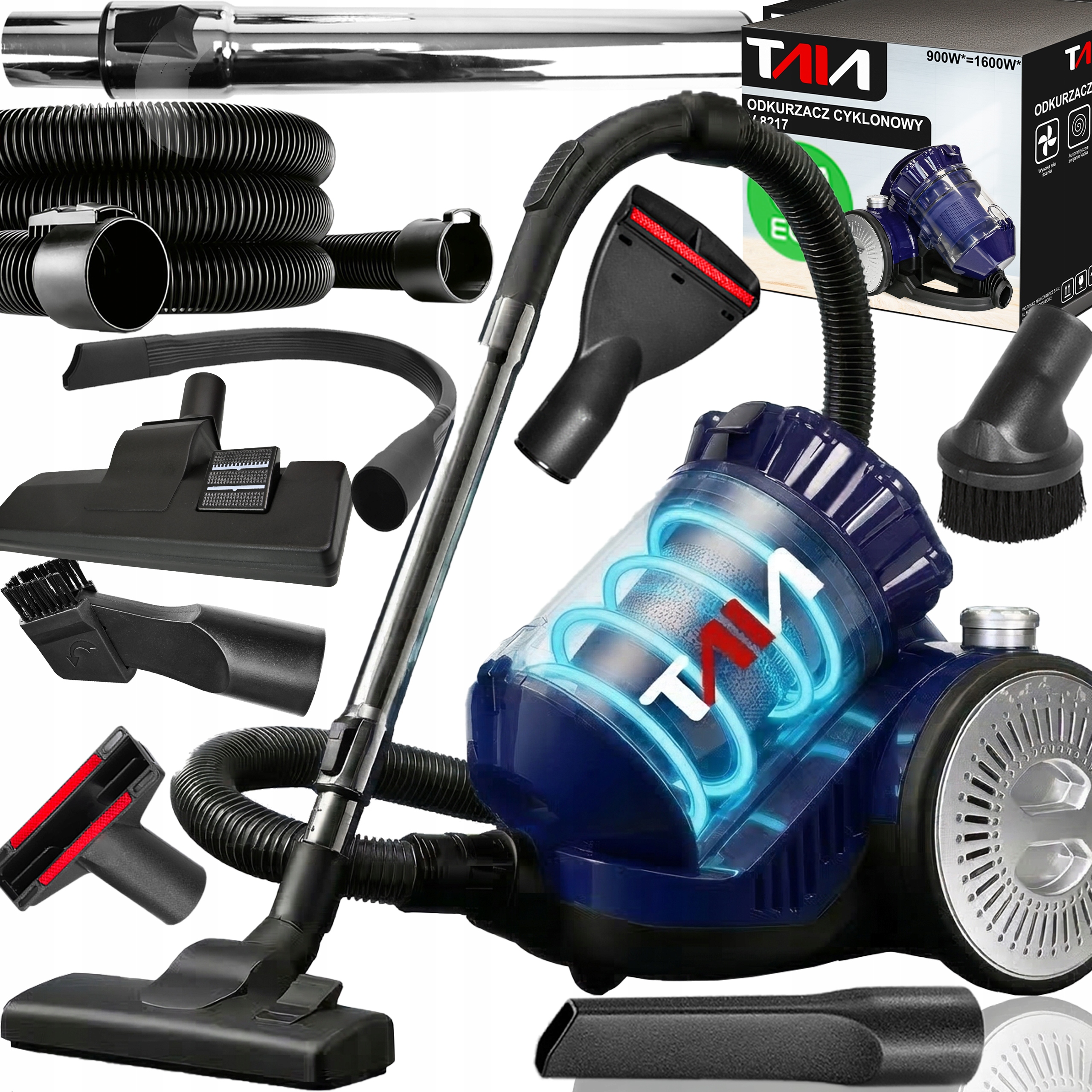 Potężny Odkurzacz Bezworkowy Cyklonowy Filtr Hepa Zbiornik 3L 5 ssawek XXXL