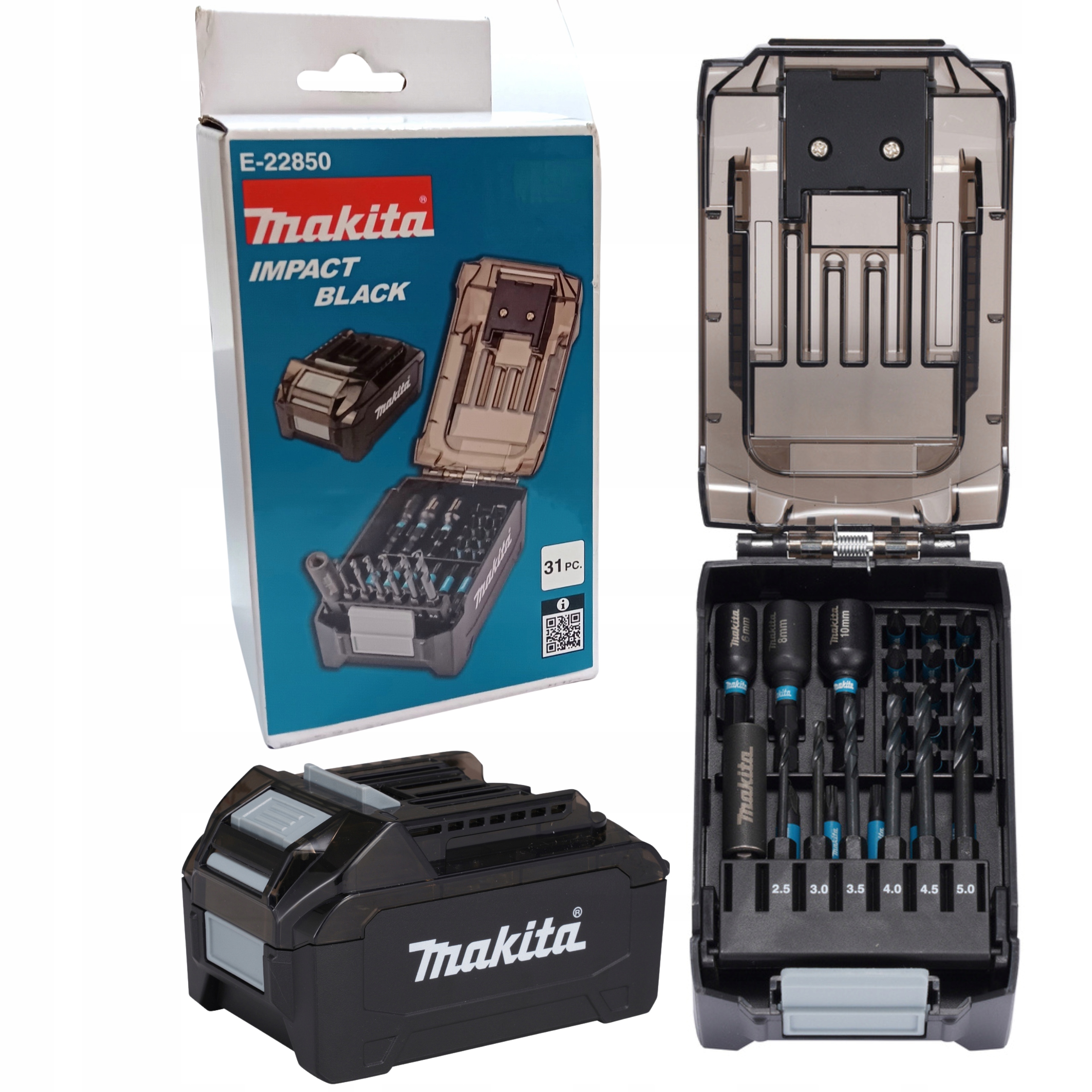 Zestaw bitów kluczy nasadowych końcówek uchwytów 31cz. Makita E-22850
