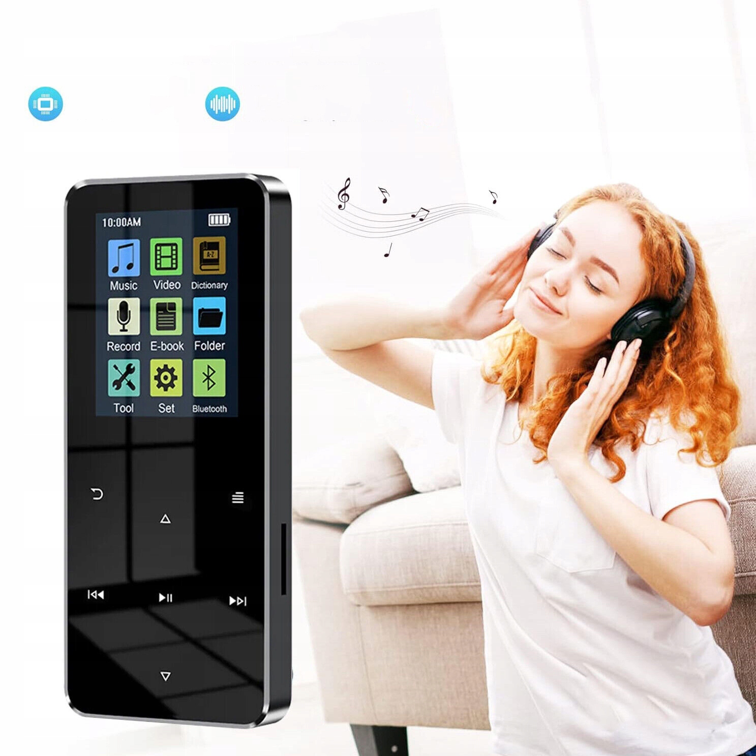 16GB ODTWARZACZ MP3 BLUETOOTH 5.0 ODTWARZACZ MUZYCZNY MP3 PRZENOŚNY MP3 Kolor czarny