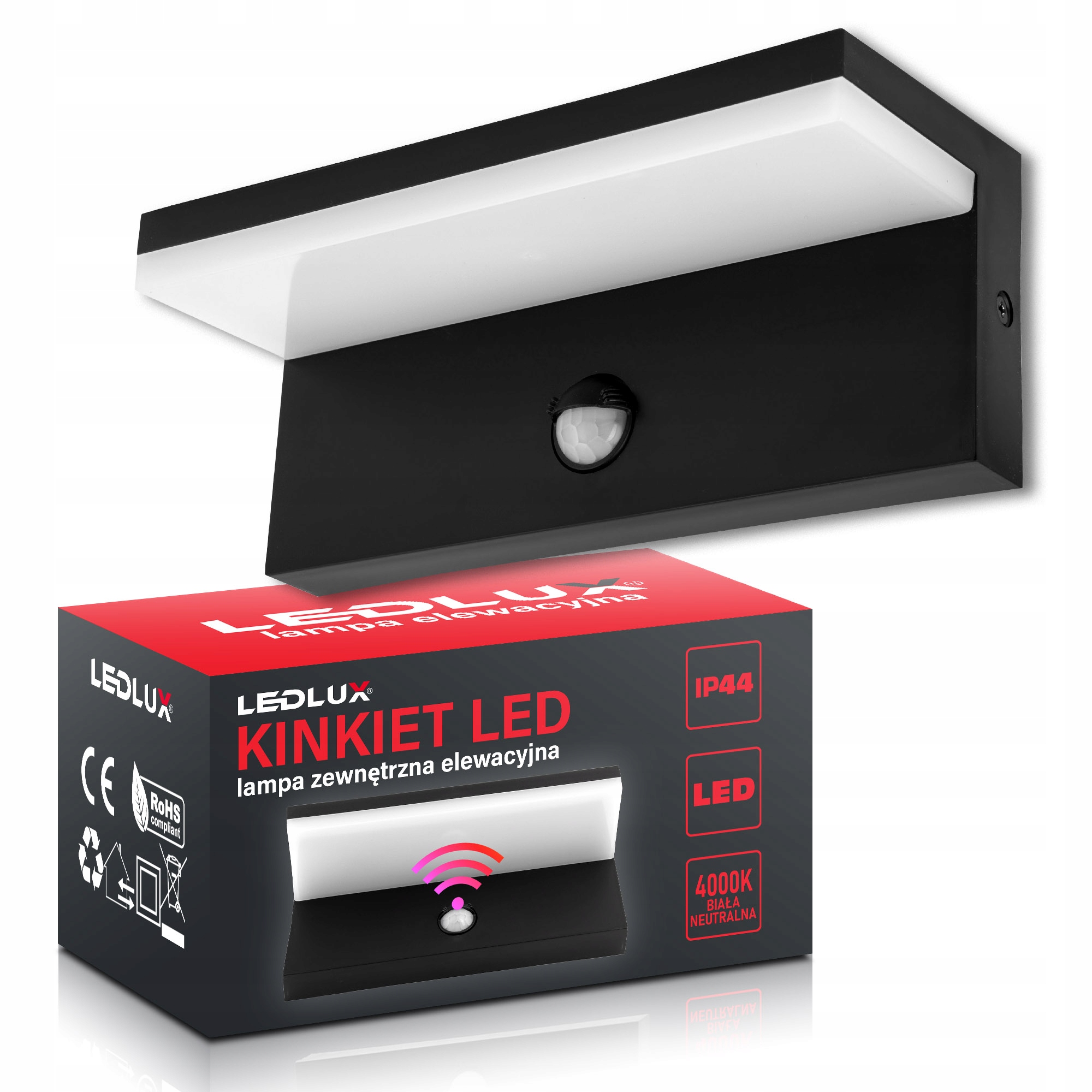 Led venkovní fasádní lampa zahradní nástěnné svítidlo 10W neutrální bílá Pir