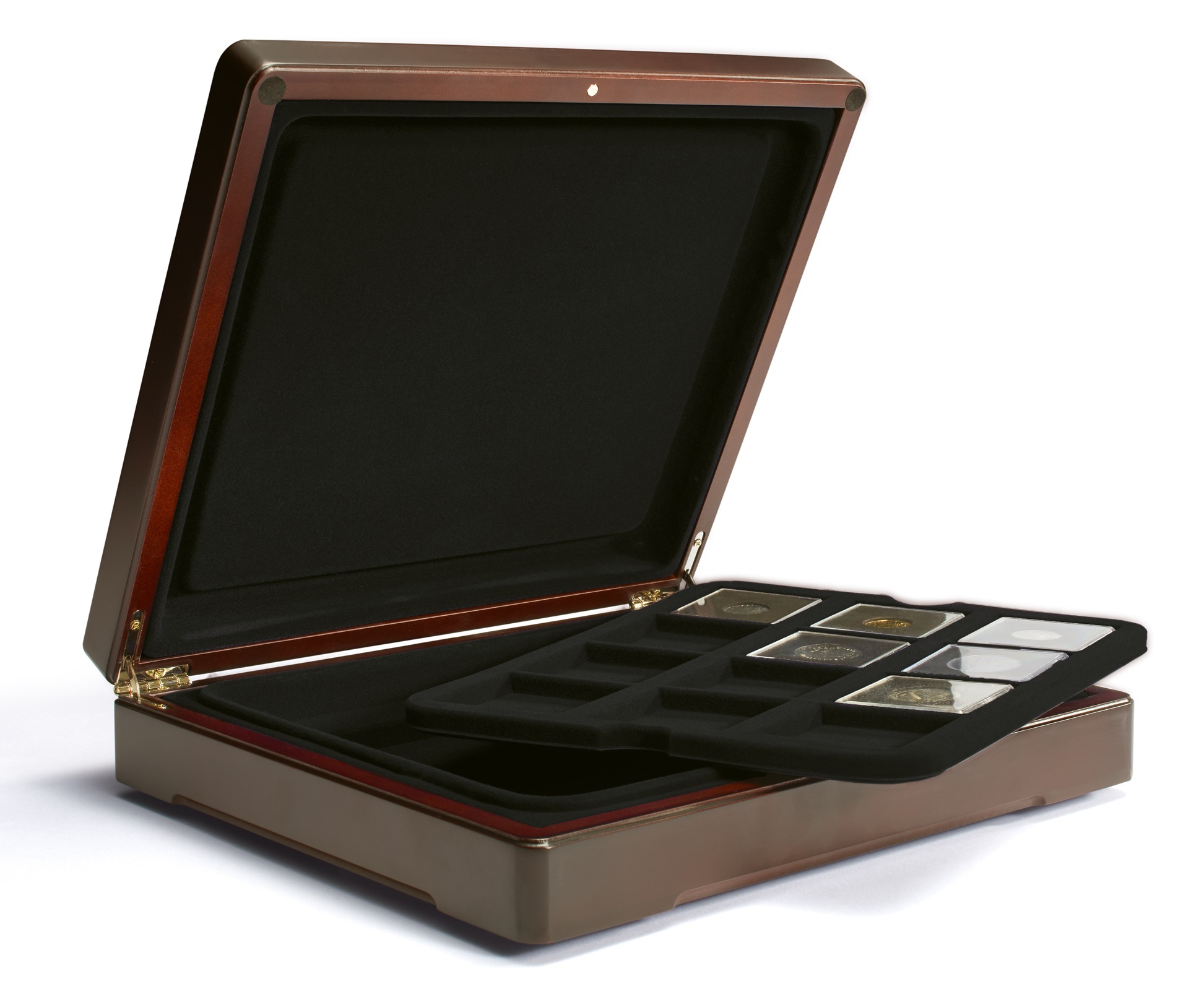 Pouzdro Mazzola na 12 (36) mincí v kapslích Quadrum Leuchtturm černé