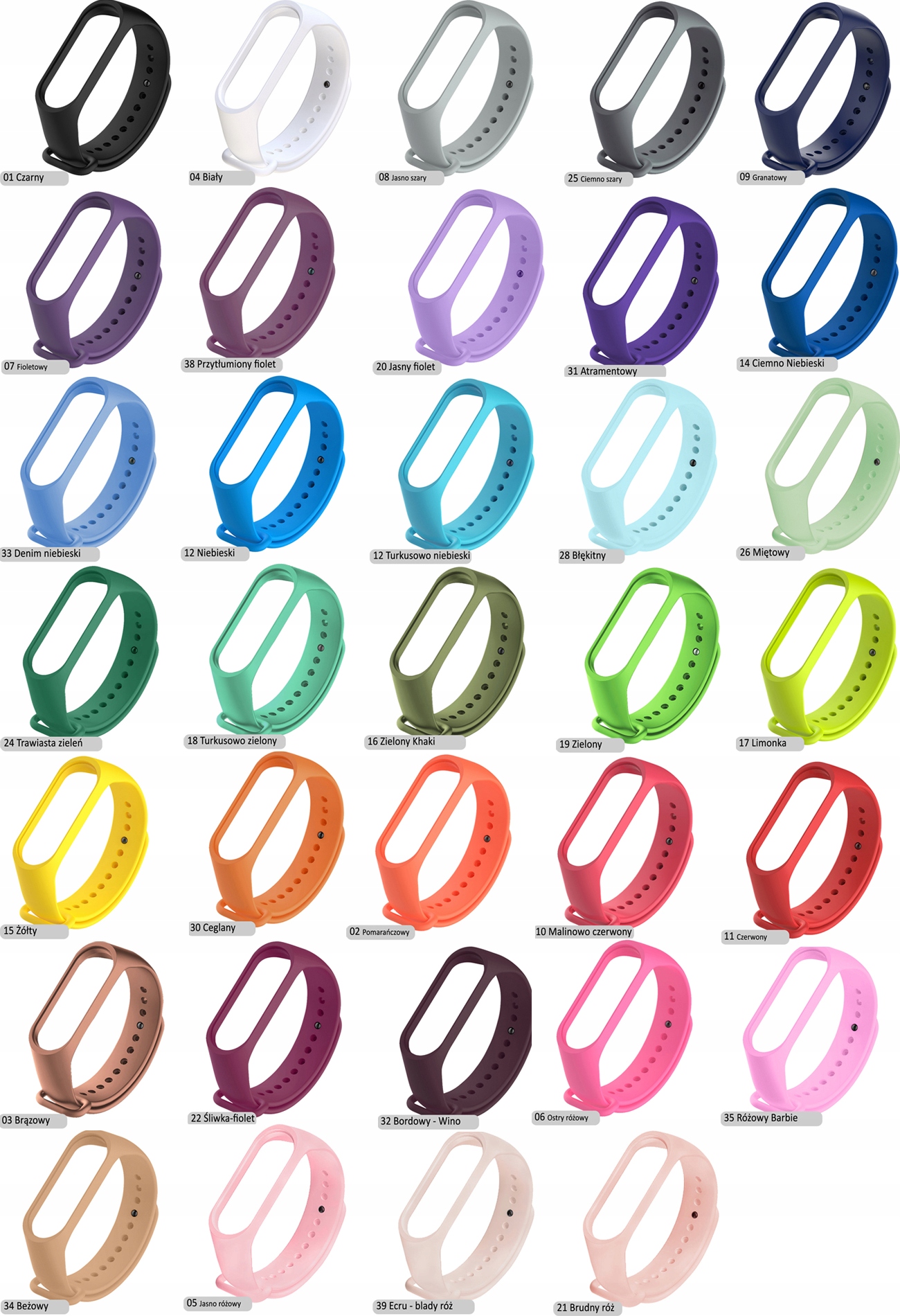 4x OPASKA ZAMIENNA do XIAOMI MI BAND M4 M5 M6 KOL Grubość 2.5 mm