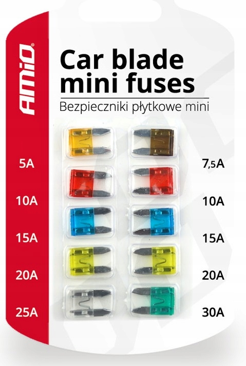 BEZPIECZNIKI MAŁE SAMOCHODOWE PŁYTKOWE ZESTAW