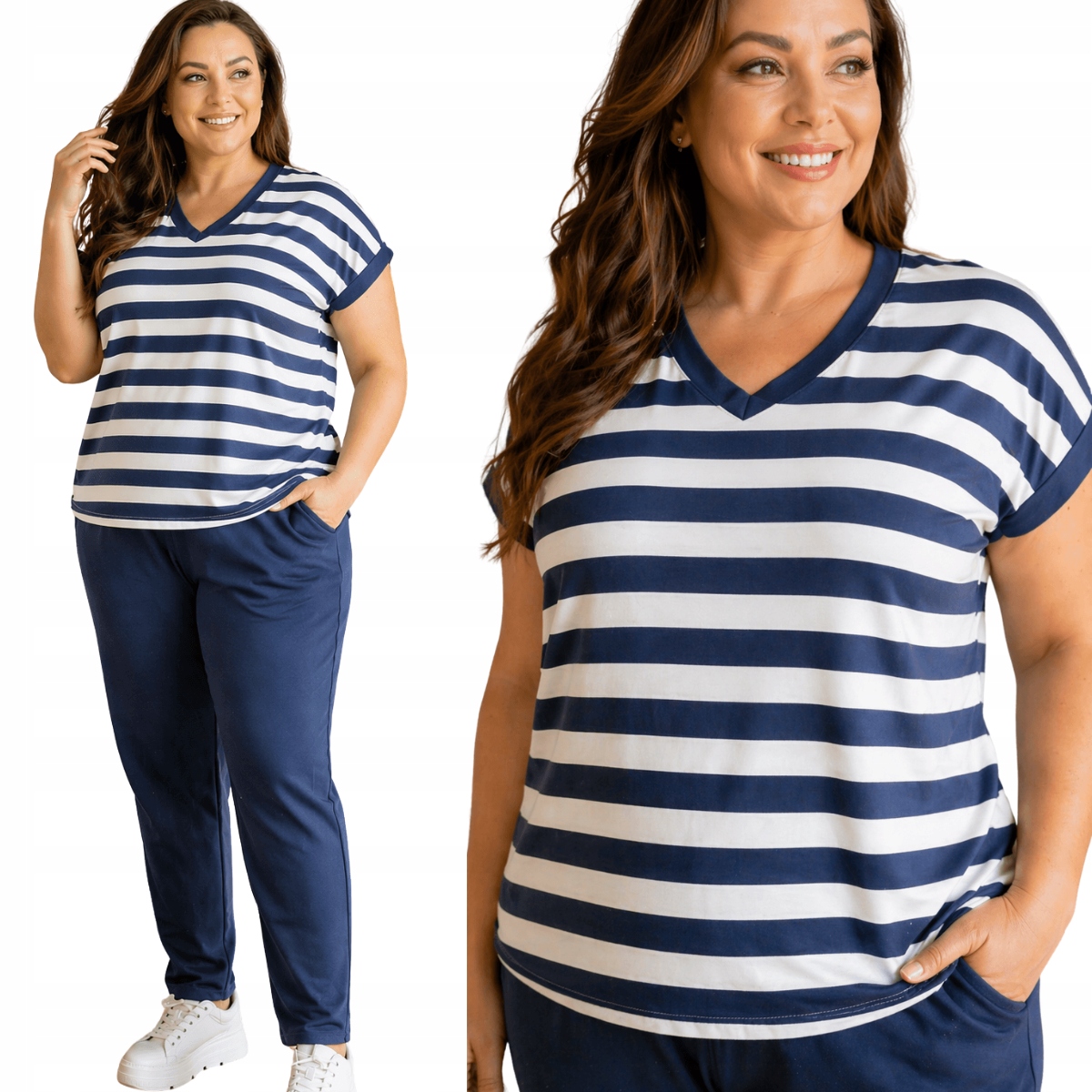 Dámský bavlněný komplet s krátkým rukávem plus size 573 XXL/3XL 44/46