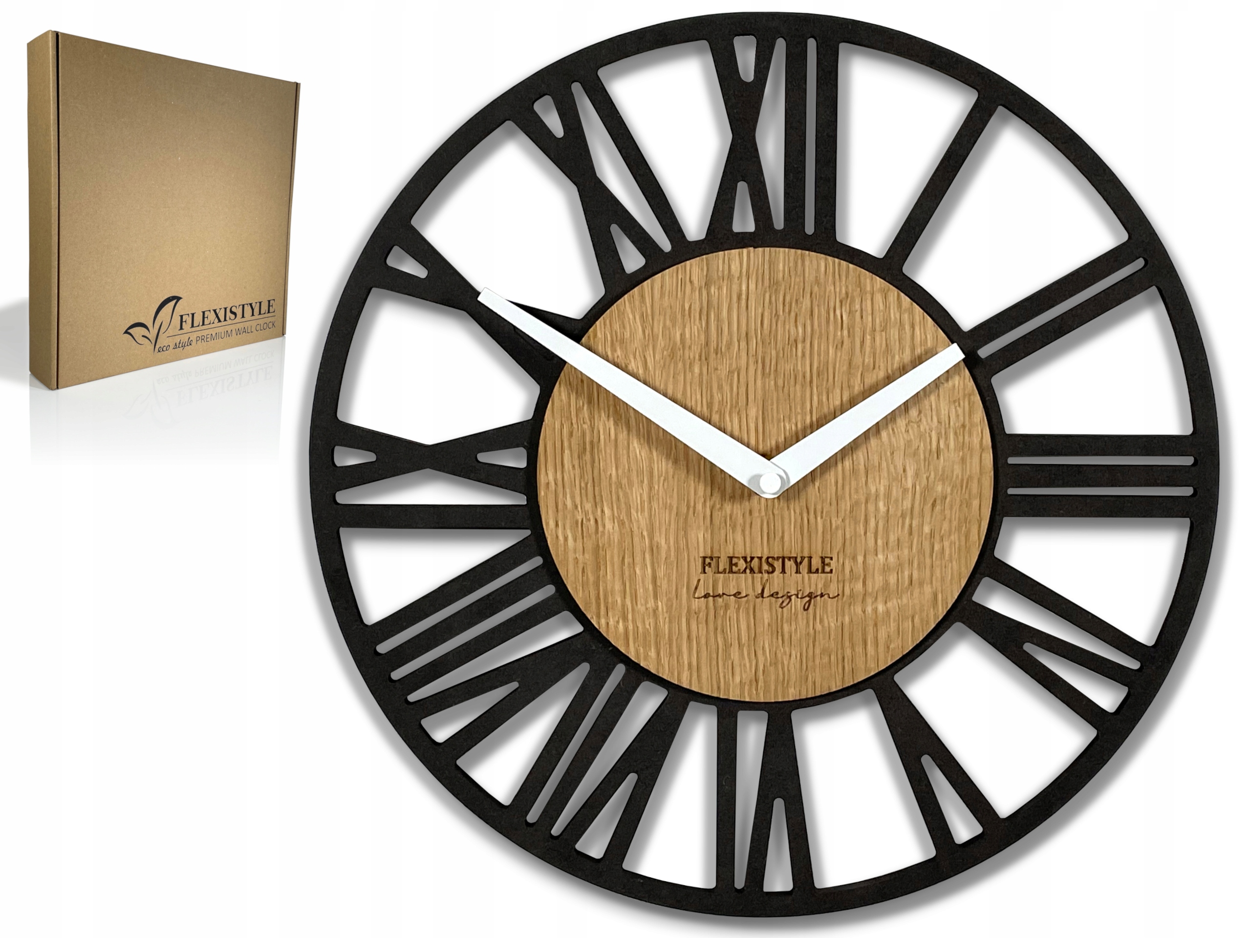 

Drewniany dębowy zegar ścienny czarny Loft Piccolo