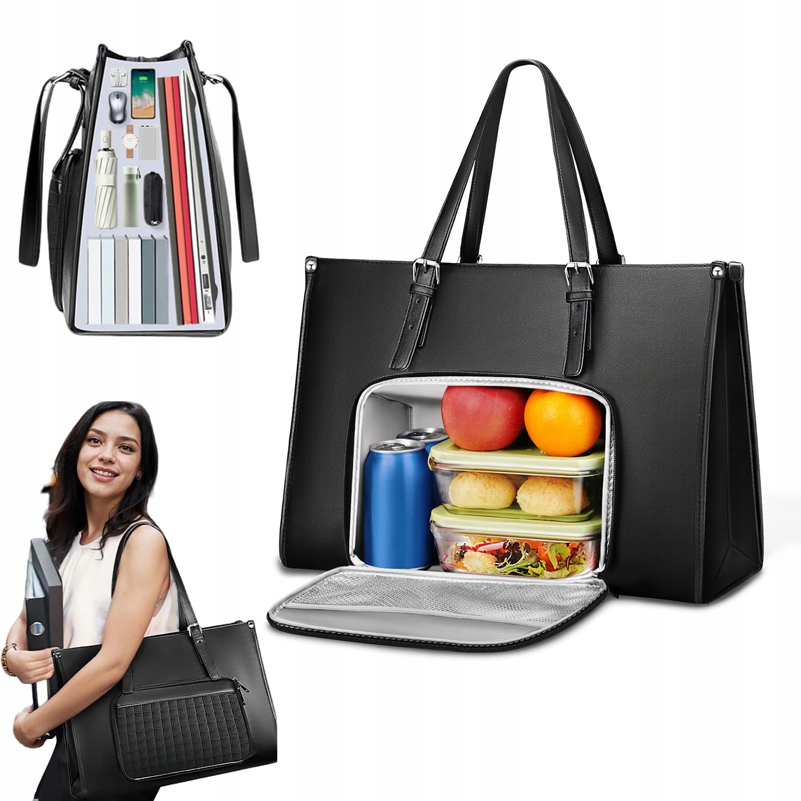 Torba Na Laptop Organizer Torba Termiczna Izolacyjna Lunch Box Czarny