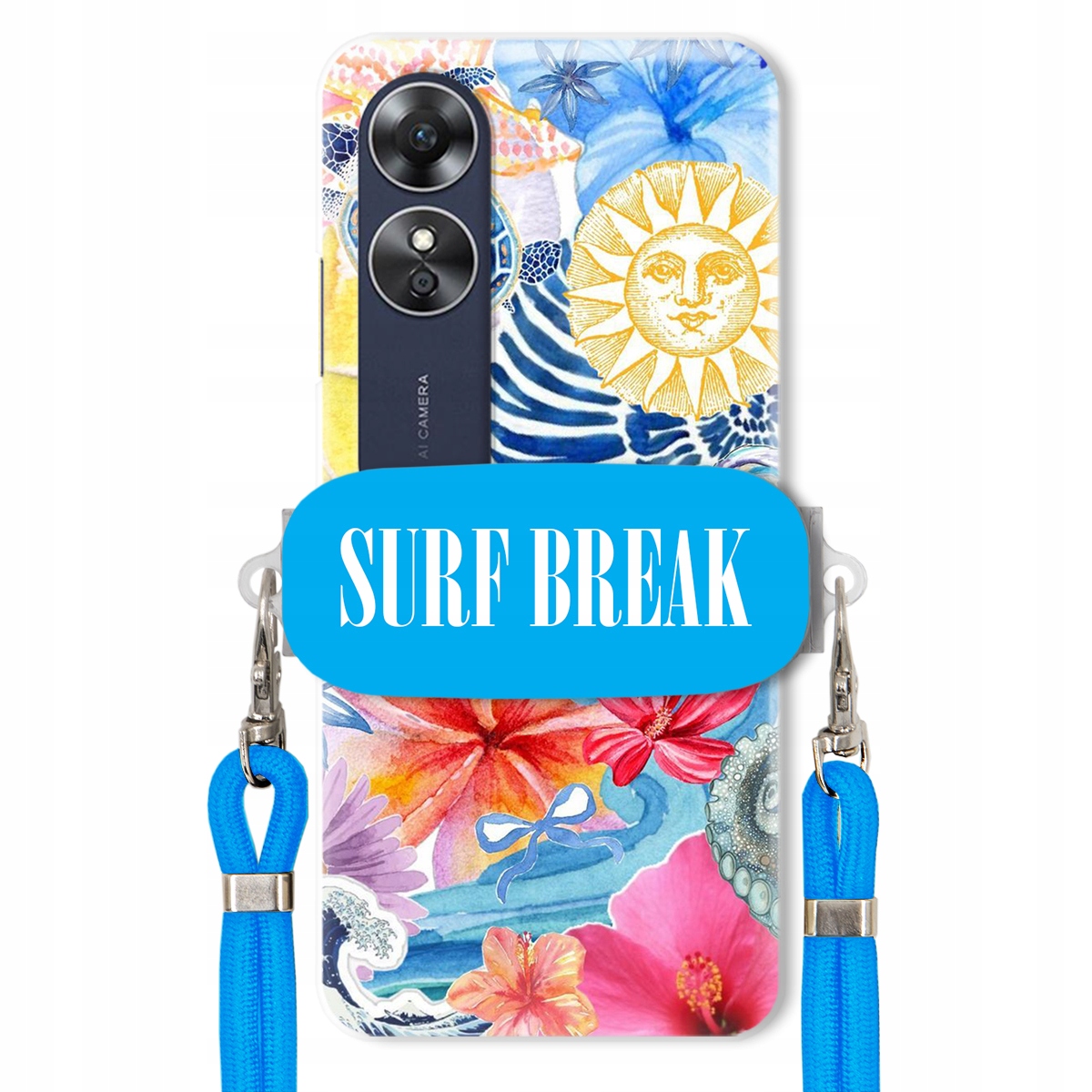 Pouzdro pro Oppo A17 Crossbody vodítko modré Držák Surf Break Pancéřové Prázdninové
