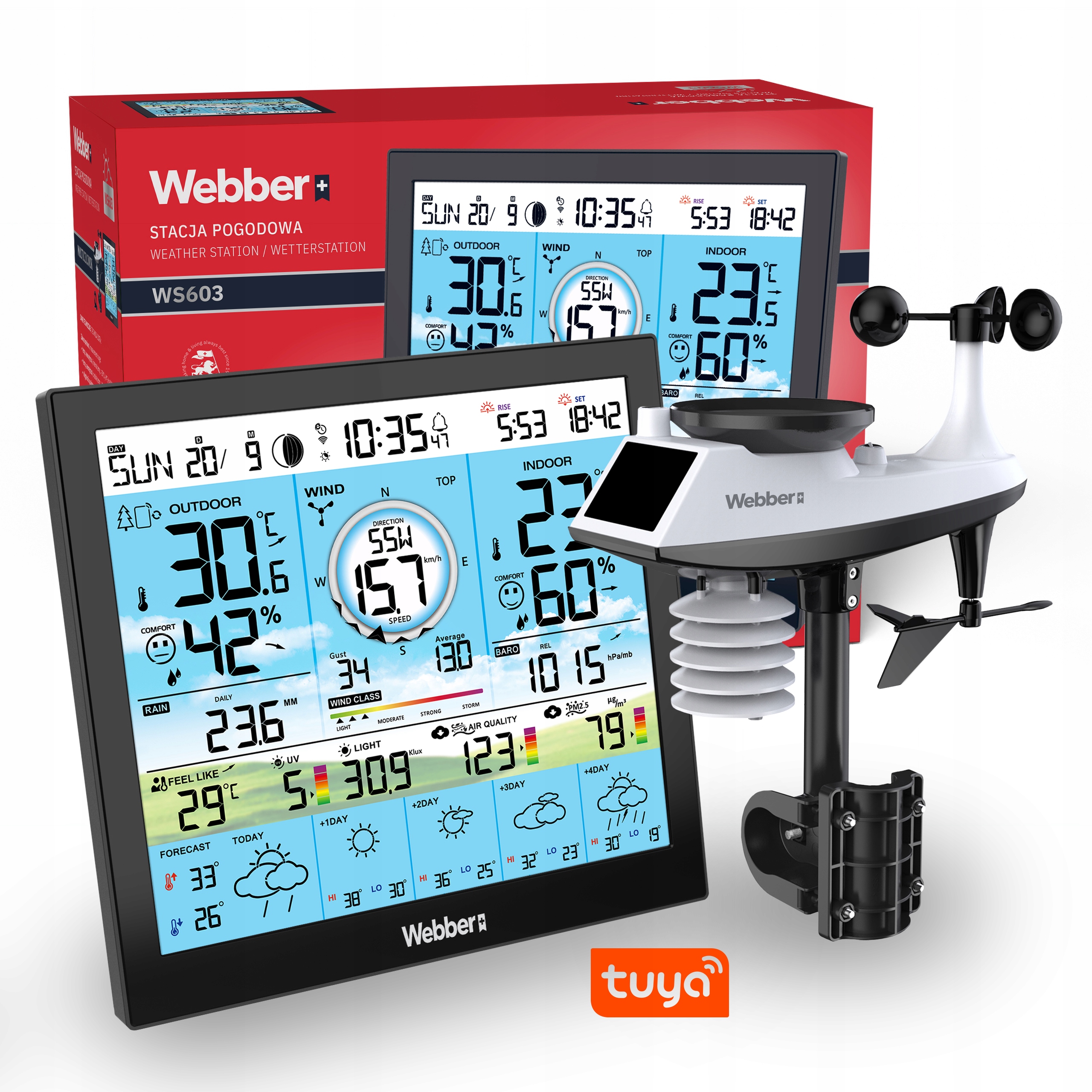 Meteorologická Stanica Webber WS603 Wifi Tuya Multisenzor Senzor Dažďa
