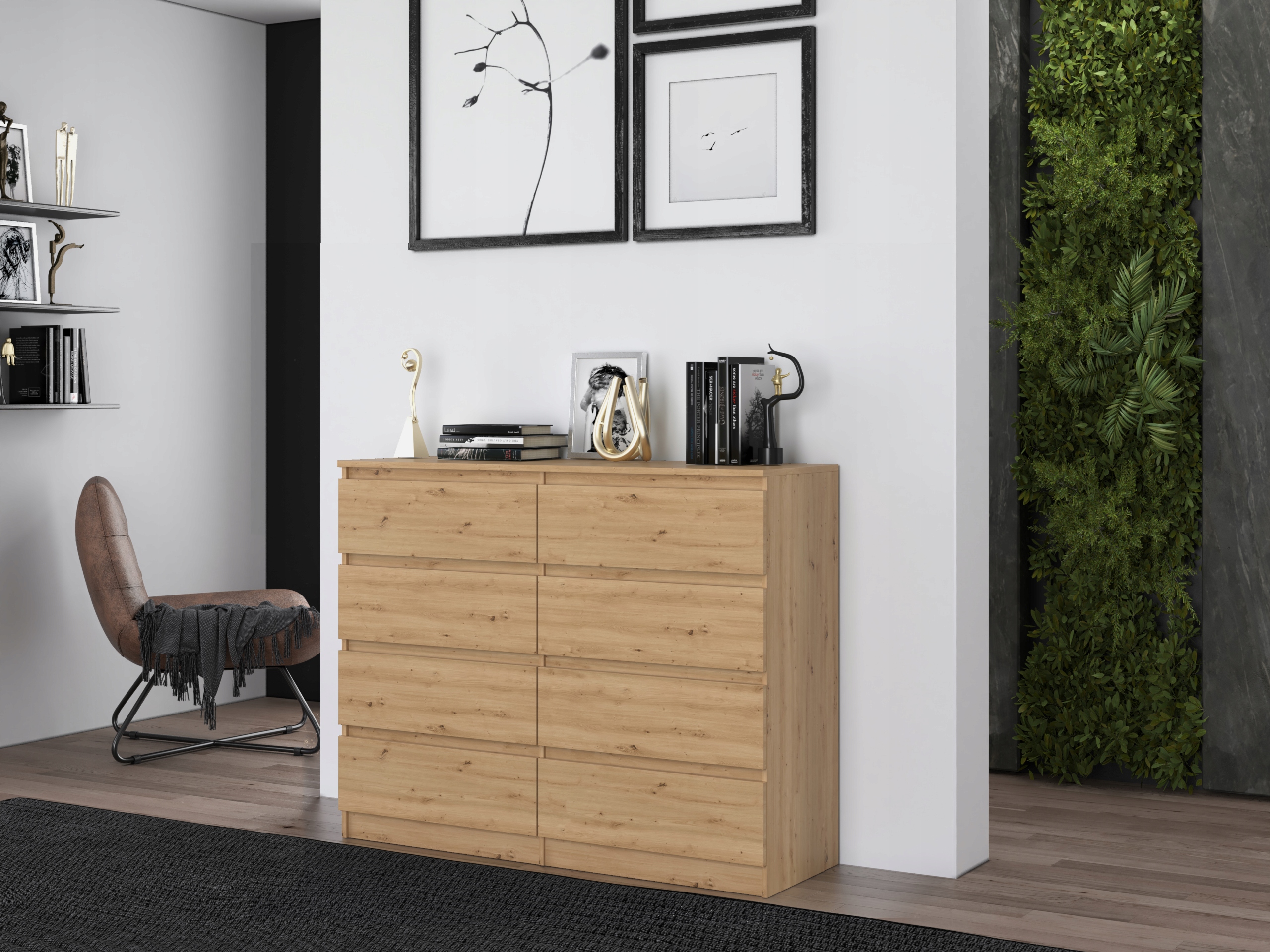 DUŻA KOMODA MALWA M8 120CM DĄB ARTISAN 8 SZUFLAD Głębokość mebla 40 cm