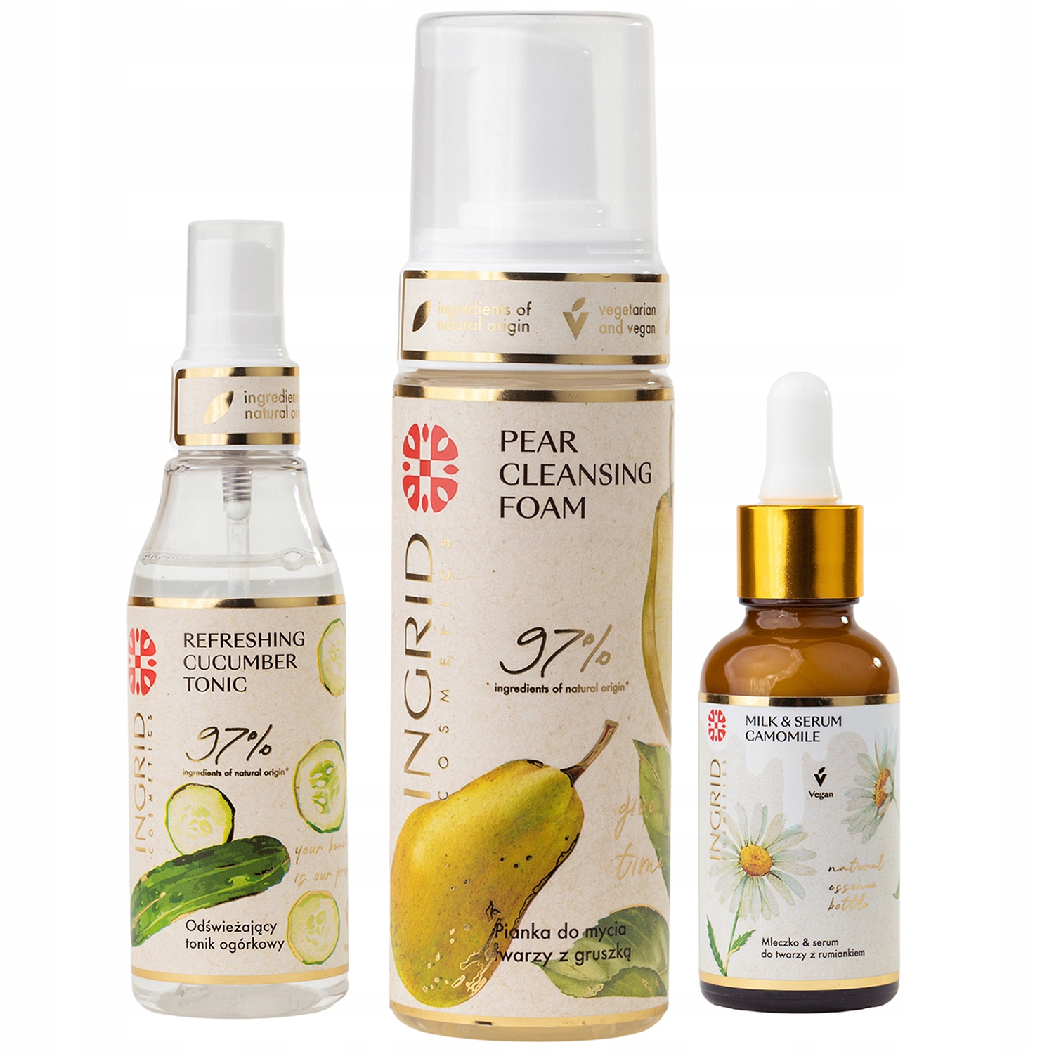 INGRID COSMETICS ZESTAW TONIK, PIANKA OCZYSZCZAJĄCA, SERUM Z RUMIANKIEM