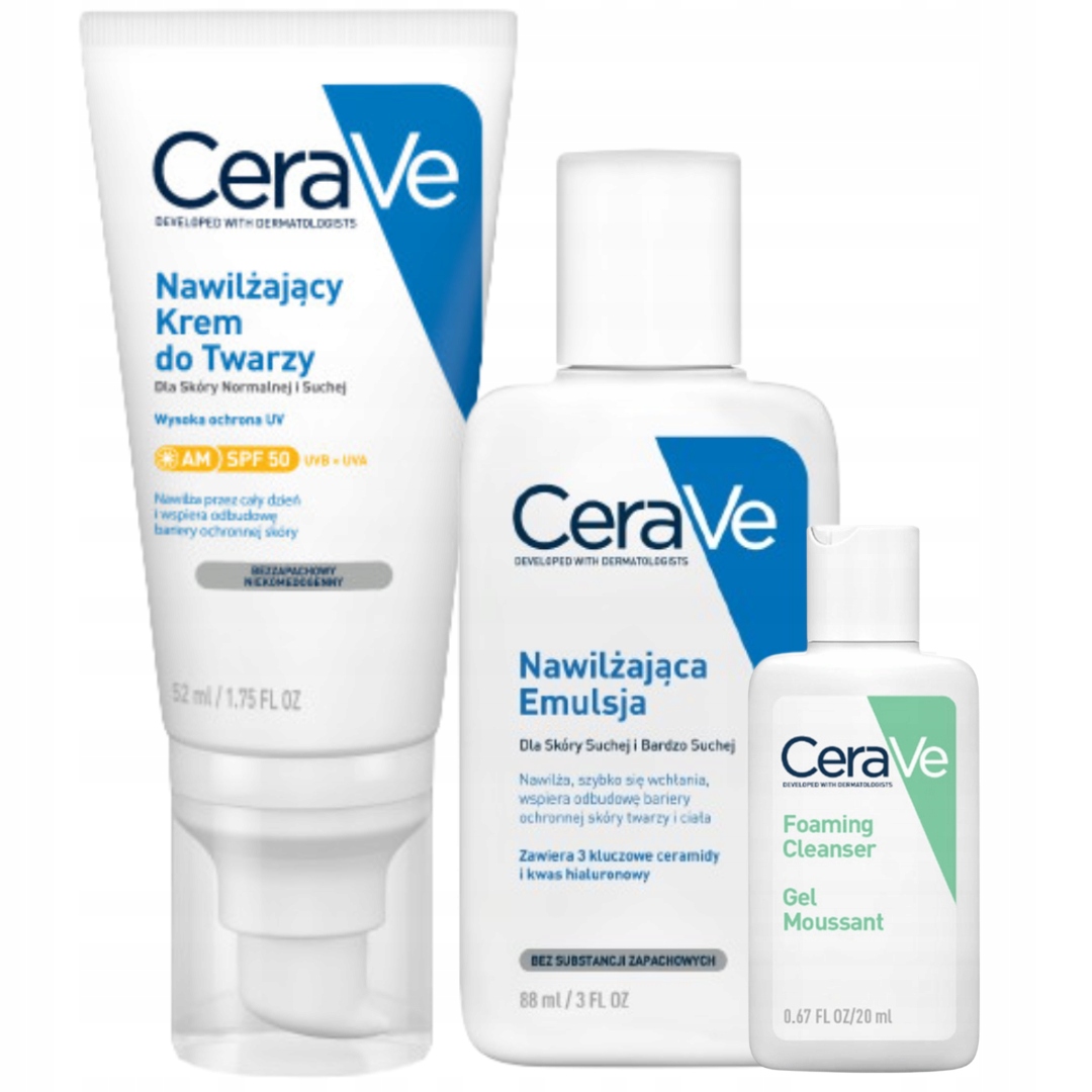 CeraVe Krem Nawilżający do Twarzy Spf 50, Emulsja Nawilżająca 88ml+GRATIS