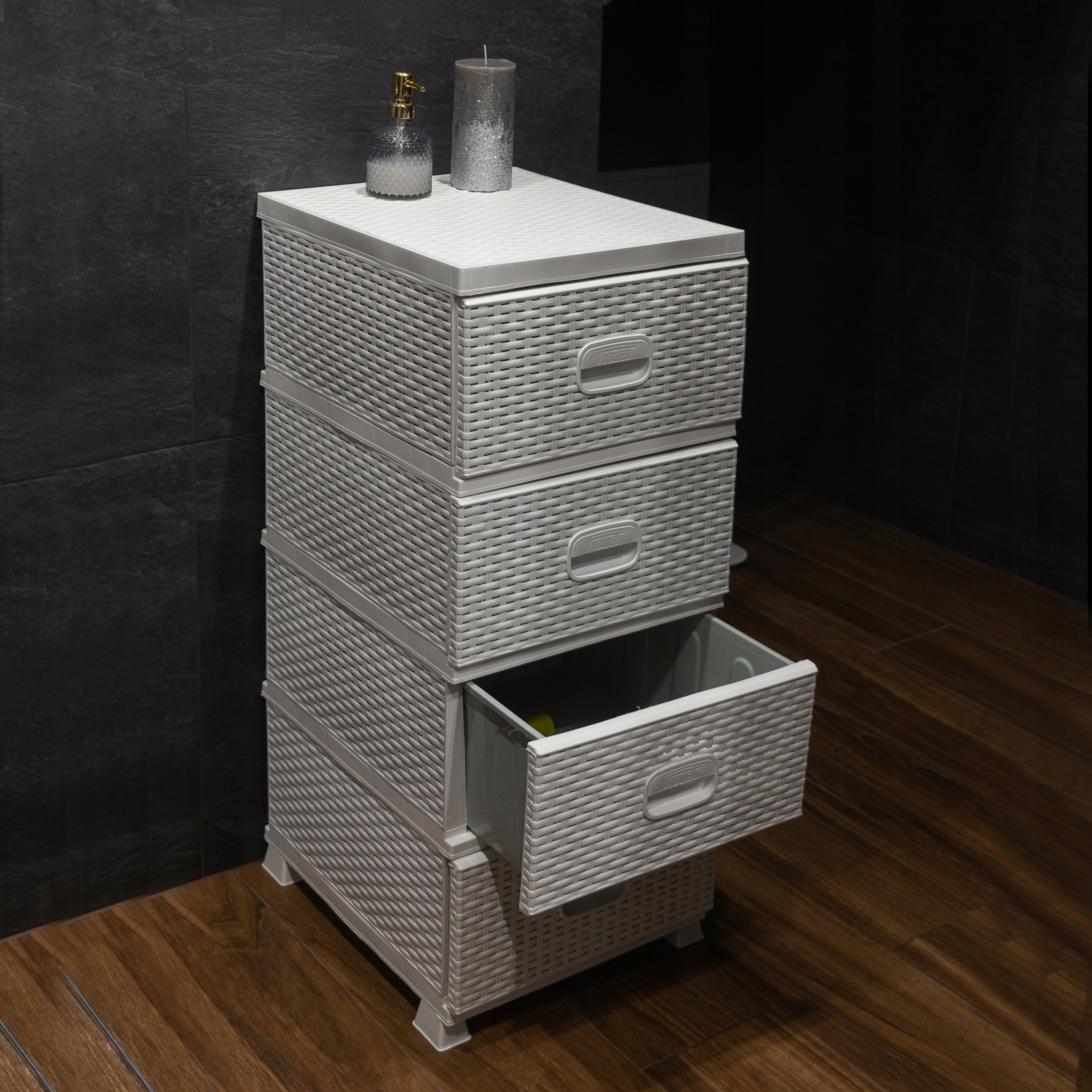 KOMODA PLASTIKOWA 4 SZUFLADY BIAŁA 38x45x90 cm RATTAN REGAŁ Marka ADGO