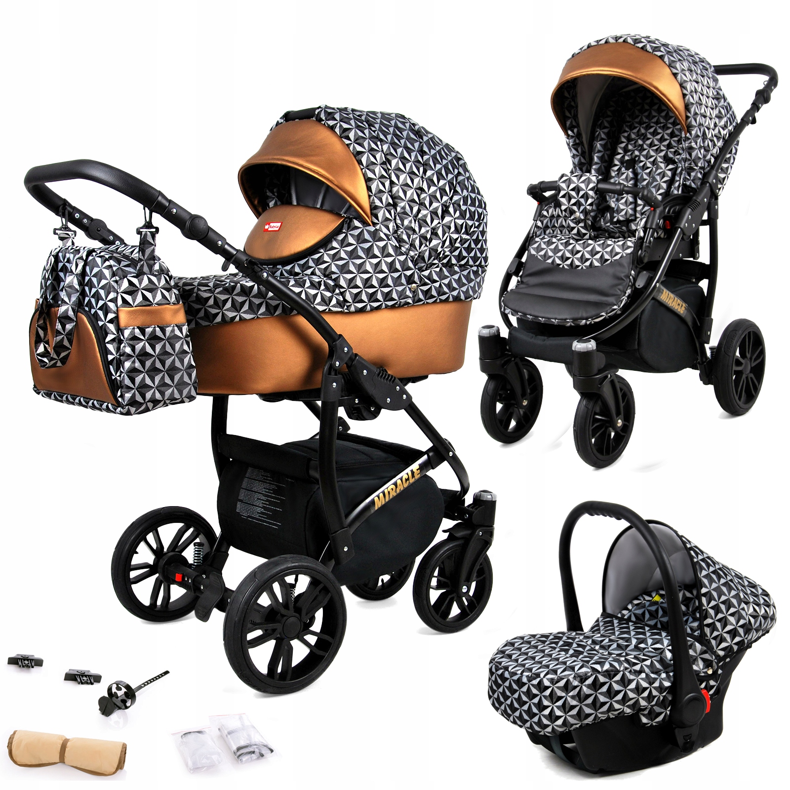 Wózek dziecięcy 3w1 BabyLux Miracle gondola spacerówka fotelik samochodowy