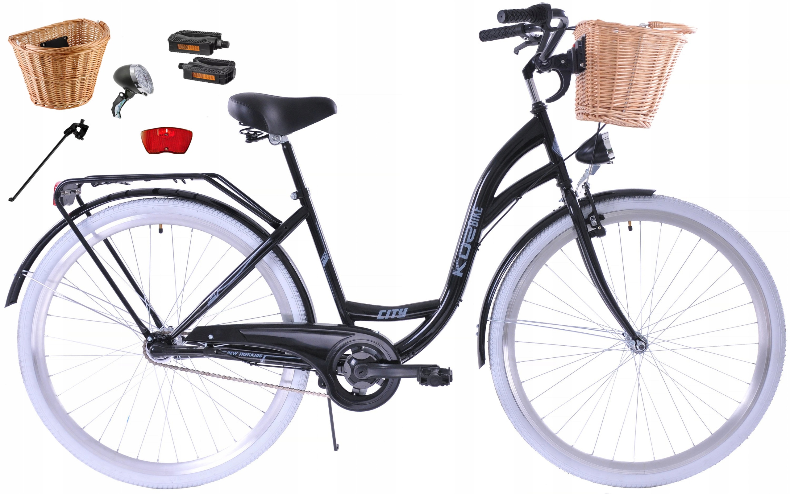 Rower miejski 28 Kozbike (K14) 3 biegi czarny kosz wiklina