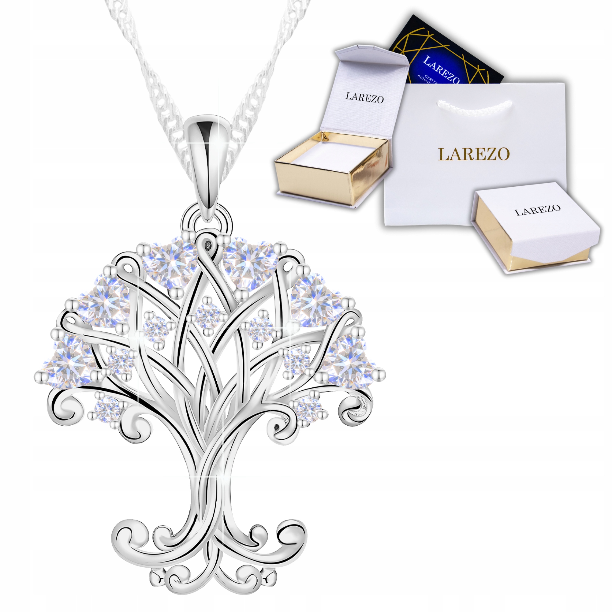 Stříbrný náhrdelník Křišťálový strom se srdíčky Strom života Stříbro 925