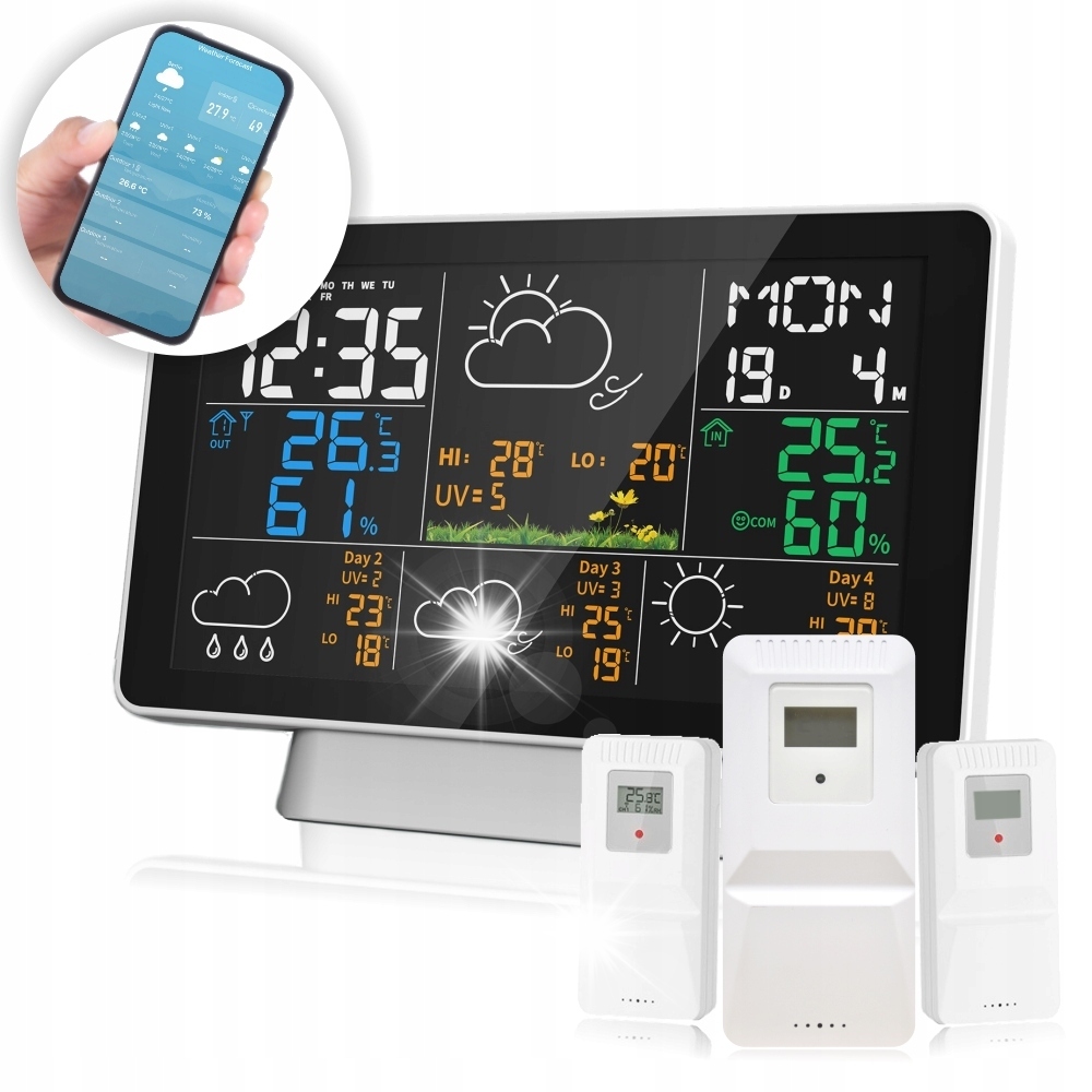 Stacja Pogodowa Wifi Smart Uv hPa Fazy Księżyca 3 Czujniki Meteorologiczna