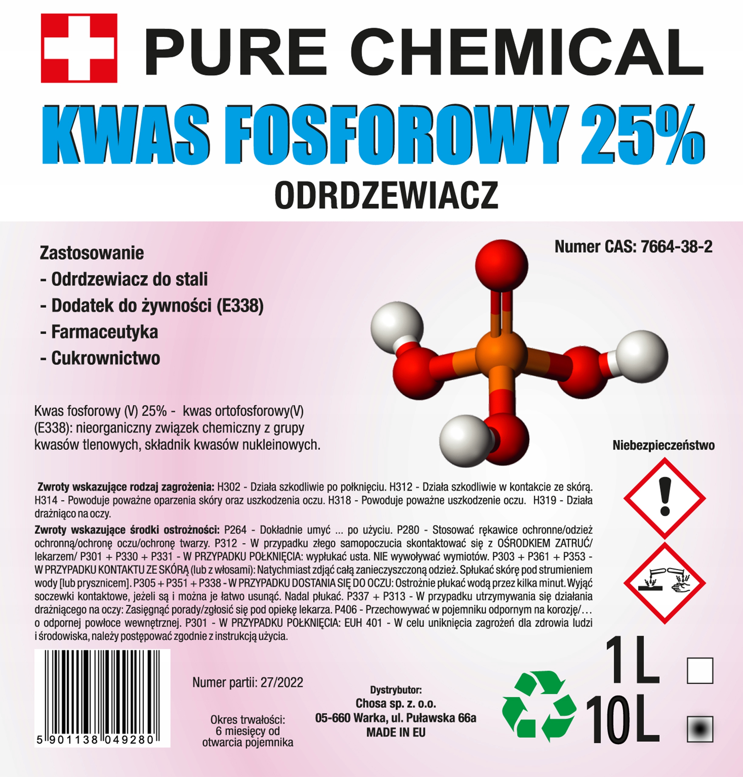 ODRDZEWIACZ DO METALU I STALII KWAS FOSFOROWY 10L EAN (GTIN) 5901138041918