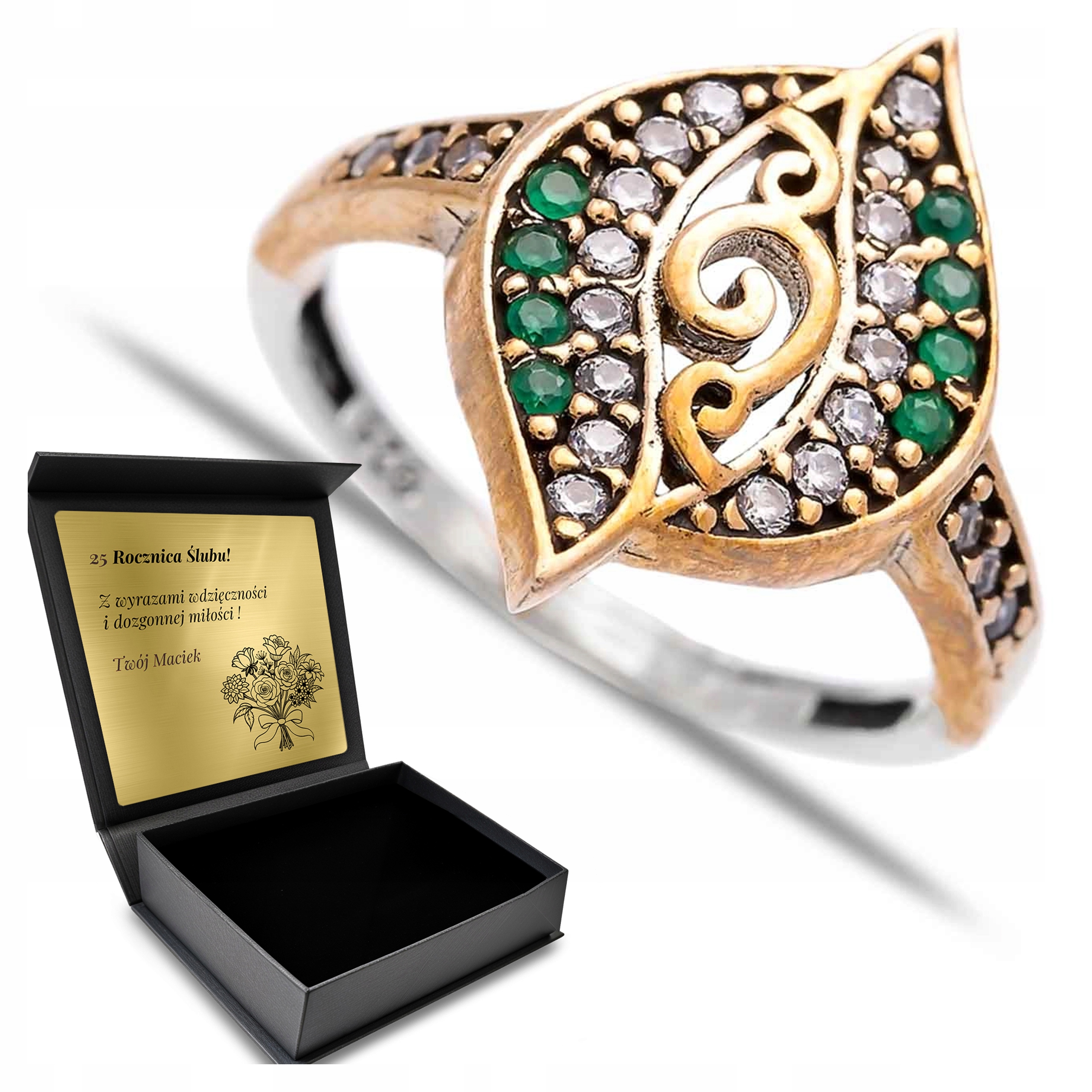 Prstýnek Šerbny 925 Zirkony Smaragd Šperky Pro Ženy Gravírování