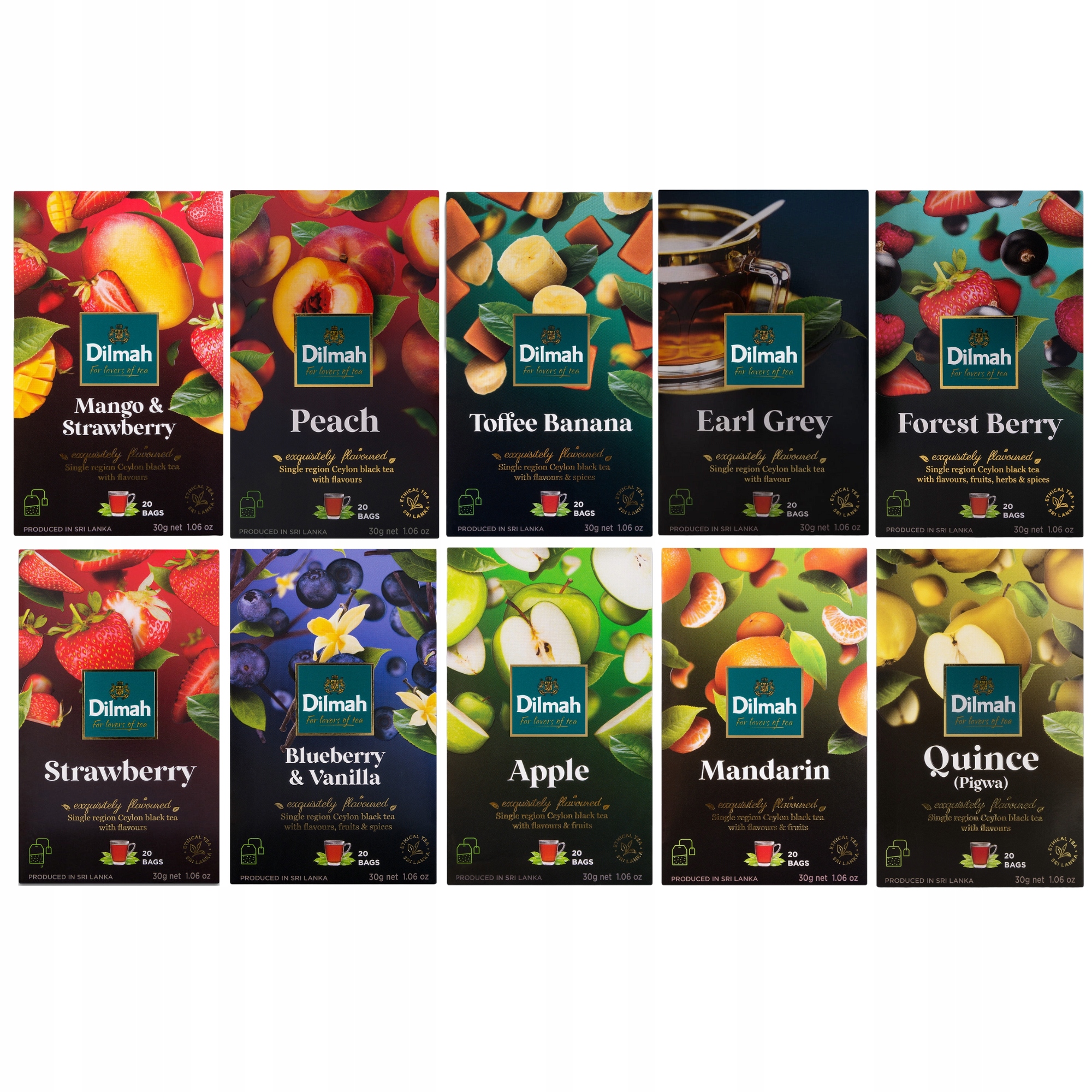 Zestaw Herbat 10 Smaków Herbata Dilmah Czarna Aromatyzowana 200 Torebek