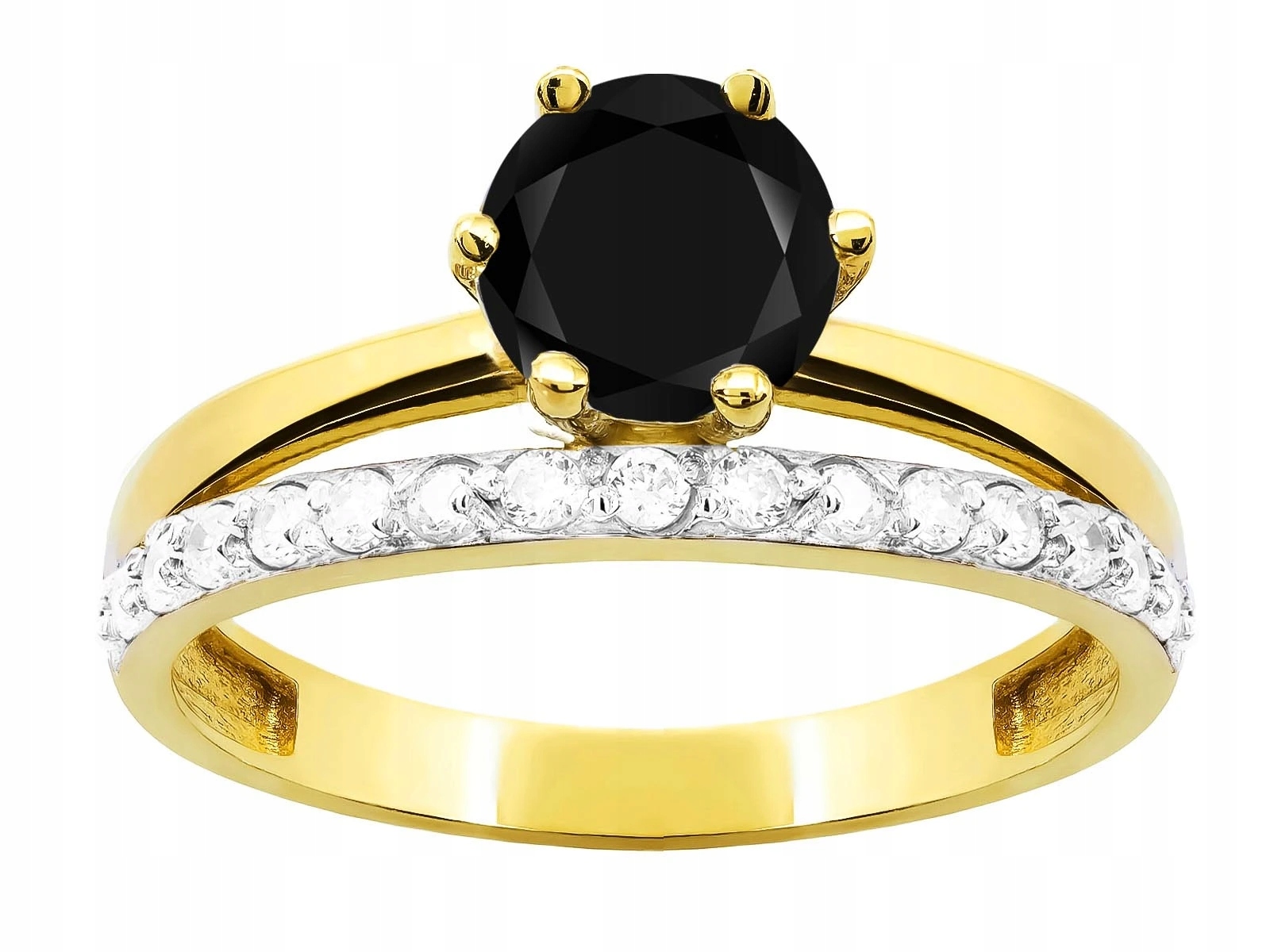 Zlatý Prstýnek Černý Kámen 585 Zirkony Masivní Velký Výrazný VEL.18