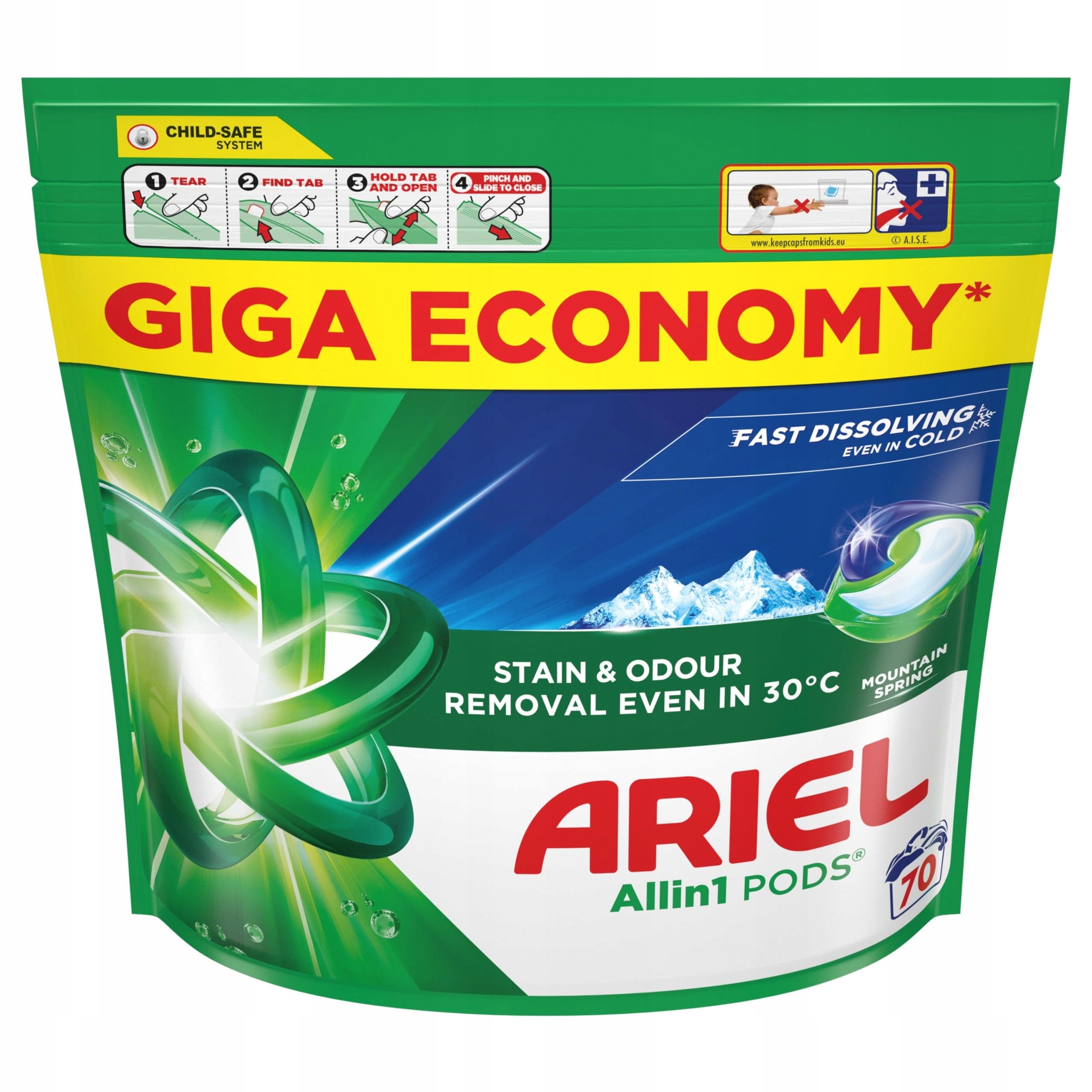 Levně Kapsle na praní bílého prádla Ariel Mountain Spring Allin1 70ks