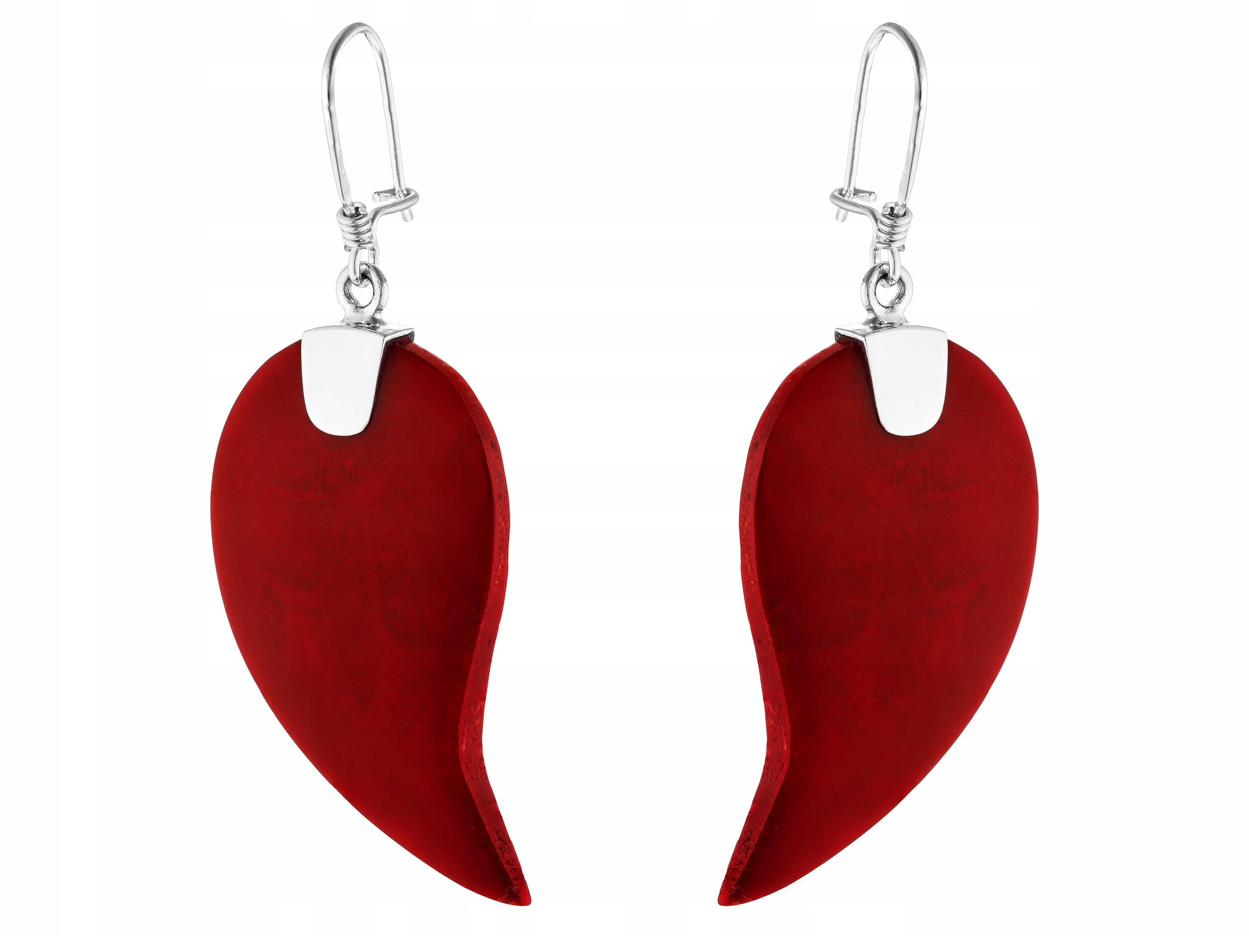 Stříbrné Náušnice Visací Dlouhé Červené s Korálem Velké Zapínání na Háček Stříbro