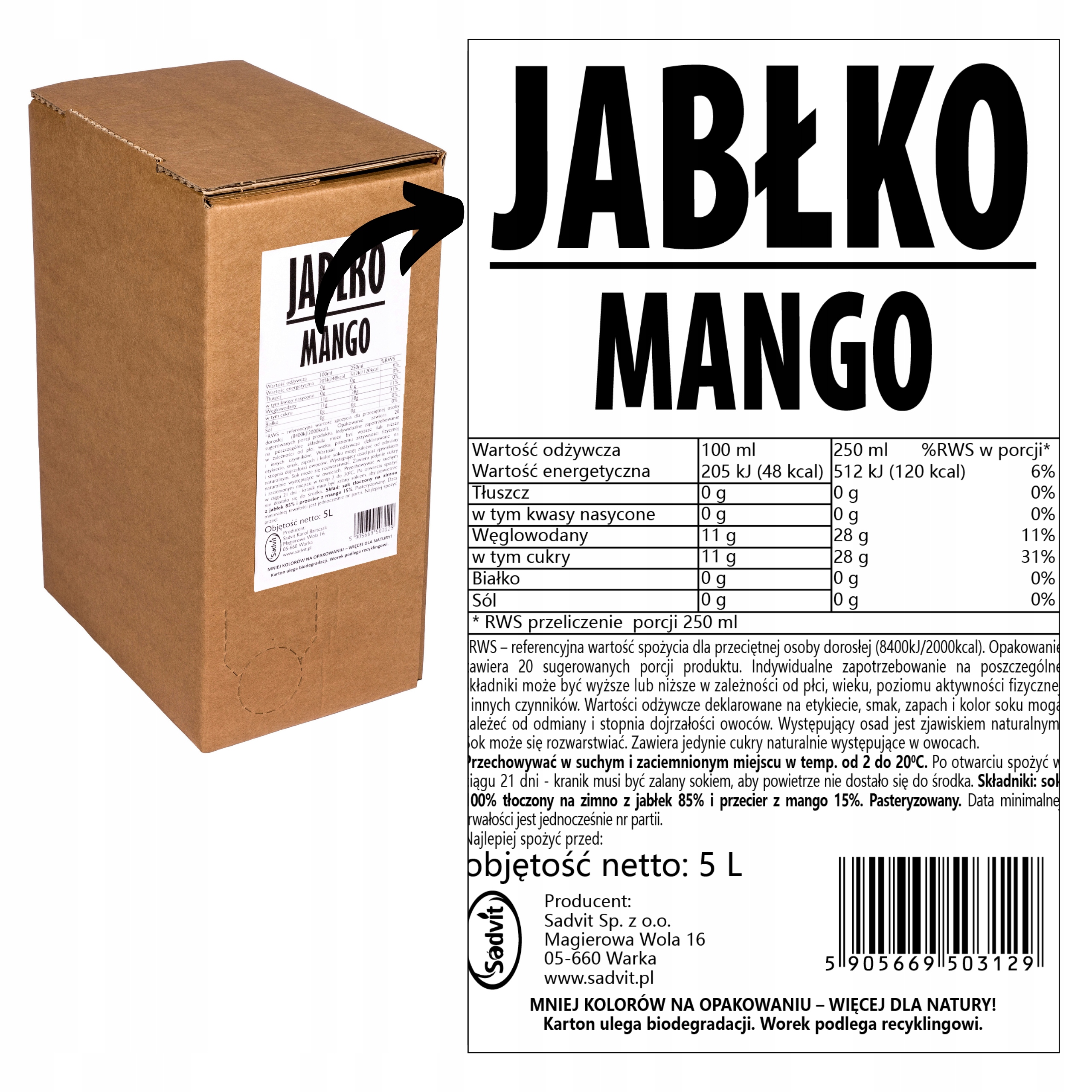 Sok DLA DZIECI jabłko mango naturalny 100% 5L EAN (GTIN) 5905669503129