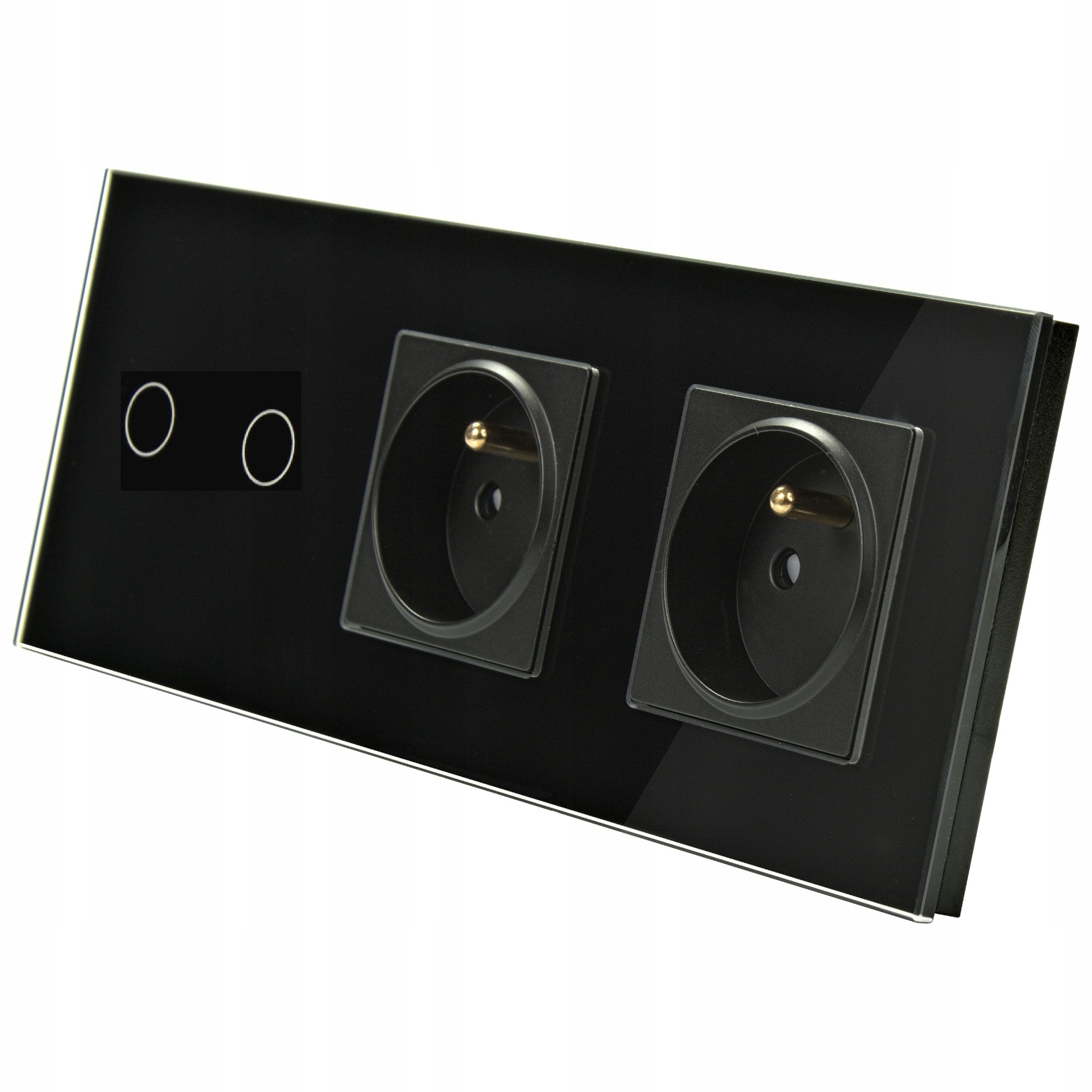 

Włącznik Podwójny Szkło Z Dwoma Gniazdami Czarny