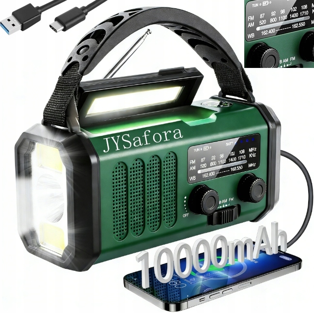 Radio przenośne awaryjne FM/AM solarne z korbką powerbank latarka 10000mAh
