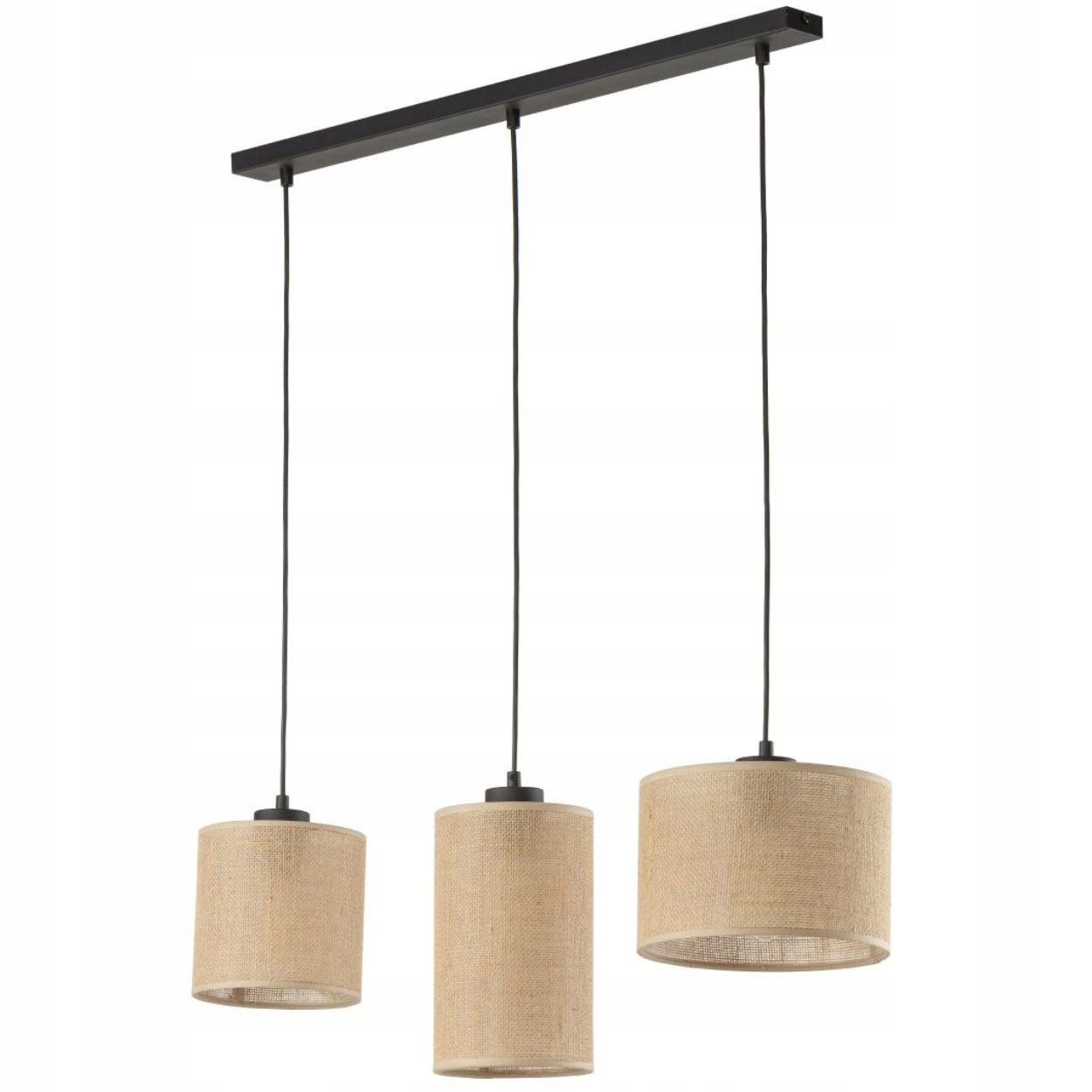 Závesná lampa Juta čierna jutové tienidlo 3xE27 Stropné Osvetlenie Do Izby