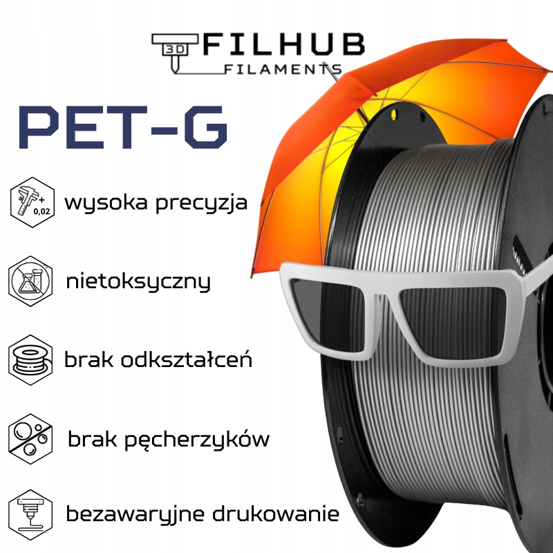 Filament PETG FilHub 1.75mm szary 1kg Producent inny