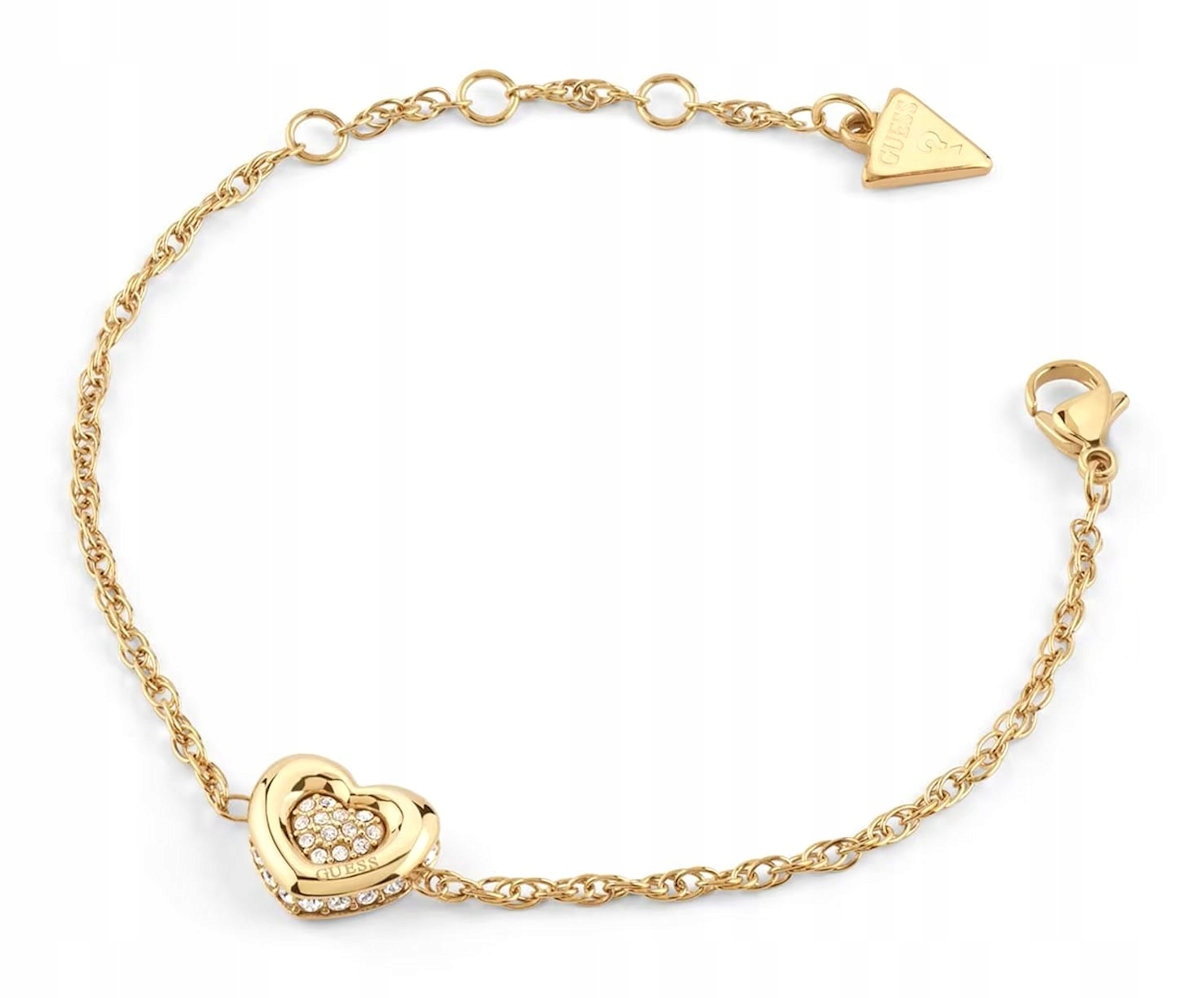 Zlatý Ocelový Dámský Náramek Guess Love Srdce Zirkony JUBB05461JWYGS