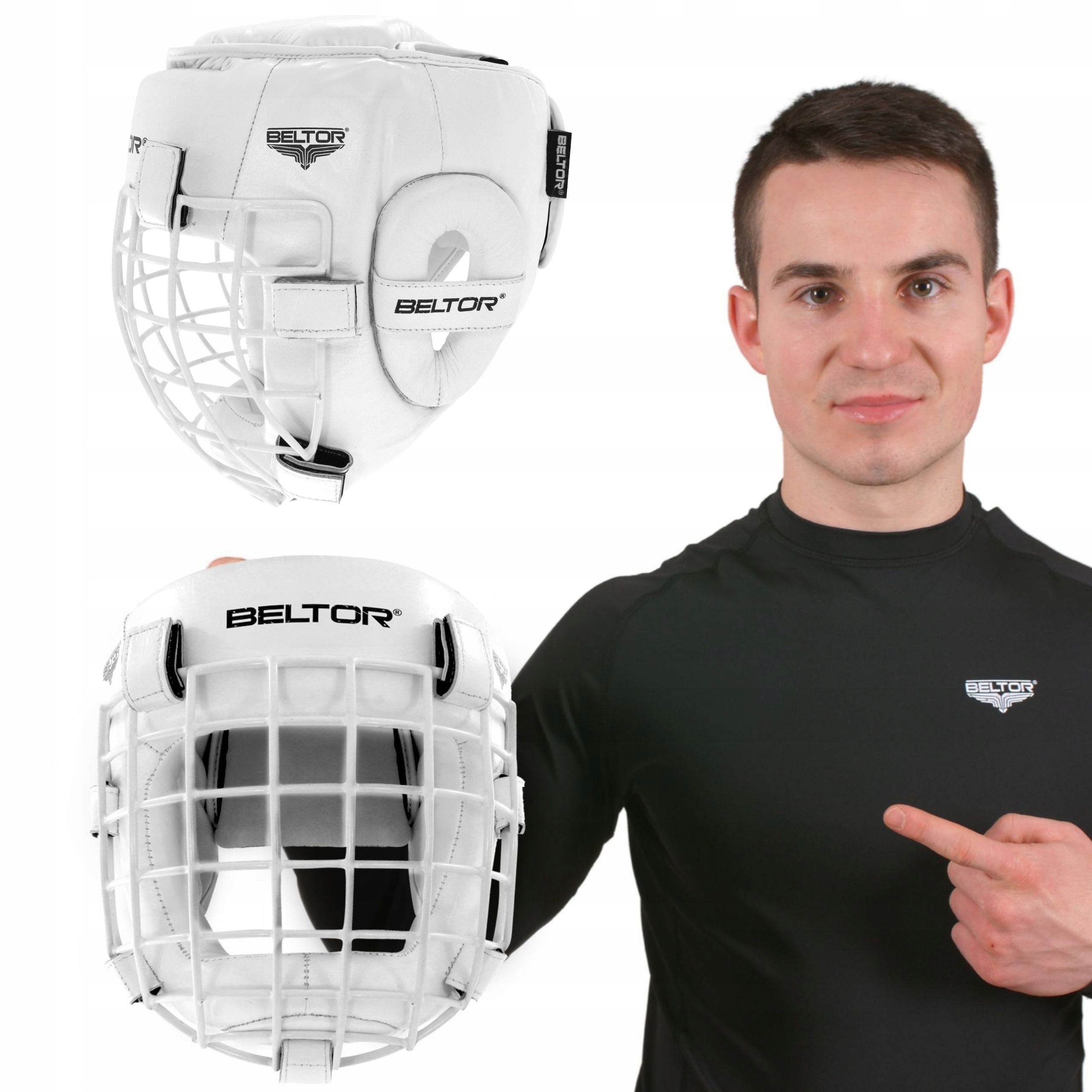 Beltor Ochronny Kask Karate Z Kratką Combat Beltor Biały Rozmiar L