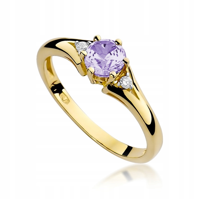

Pierścionek Złoty Z Ametystem I Brylantami