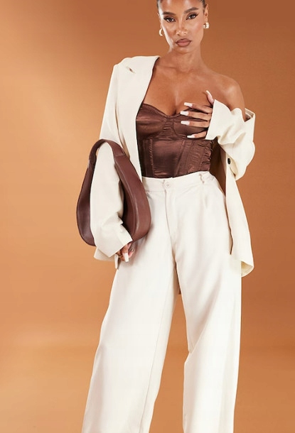 M7C109 PRETTYLITTLETHING PLT DAMSKI GORSET Z SATYNY CZEKOLADOWEJ 40 Marka Prettylittlething